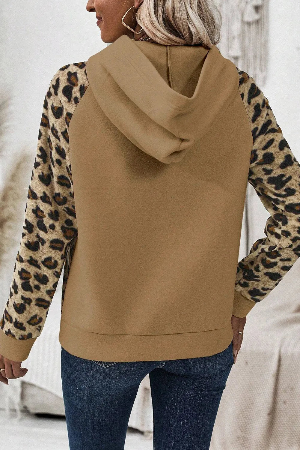 Leopard Half Button Long Sleeve Hoodie-TOPS / DRESSES-[Adult]-[Female]-2022 Online Blue Zone Planet