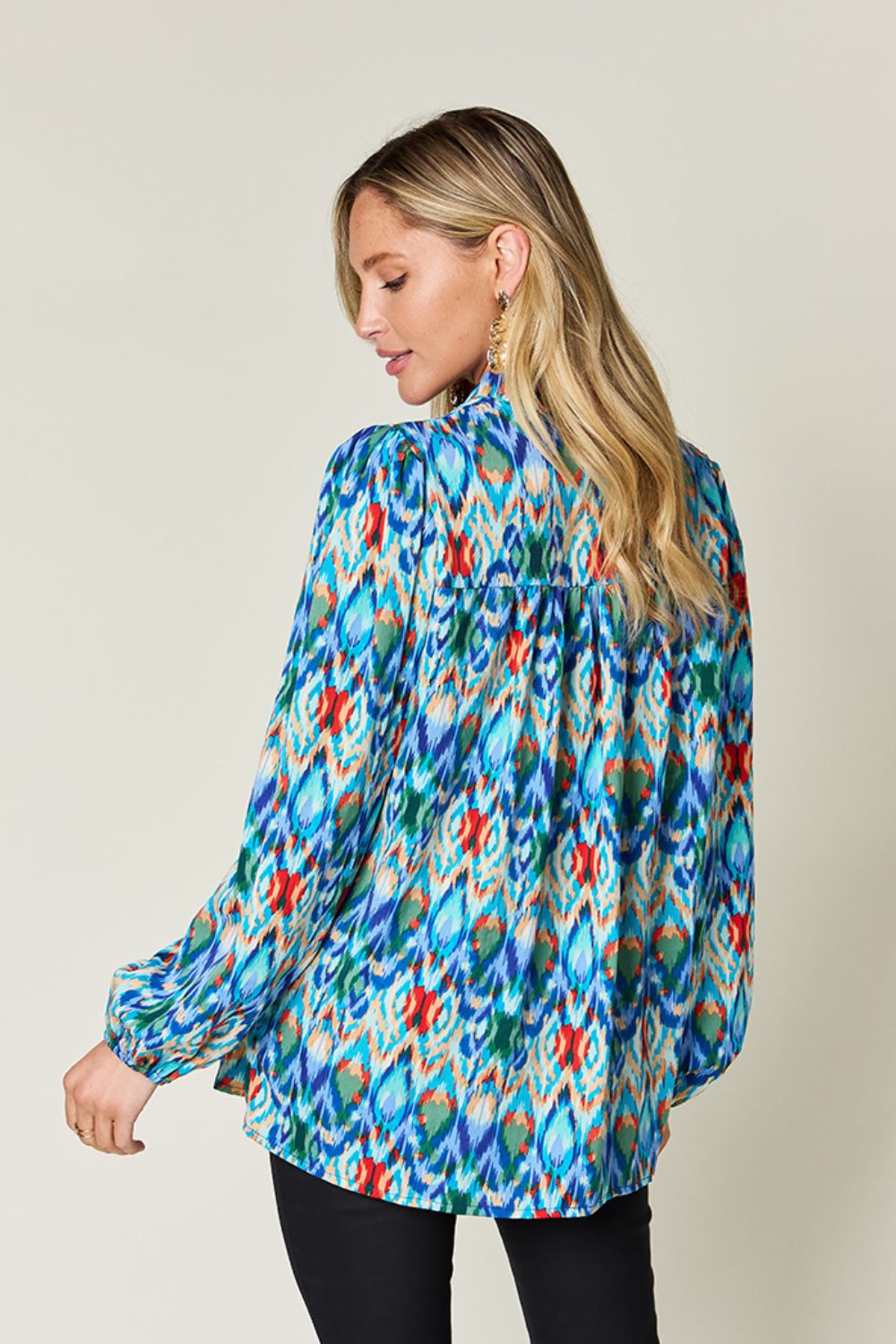 Blue Zone Planet | Double Take Full Size Printed Balloon Sleeve Blouse-TOPS / DRESSES-[Adult]-[Female]-2022 Online Blue Zone Planet