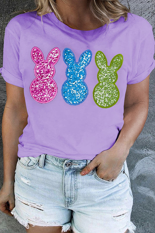 Orchid Petal Sequin Bunny Graphic Plus Size Easter Tee-Graphic/Graphic Plus Size-[Adult]-[Female]-Orchid Petal-1X-2022 Online Blue Zone Planet