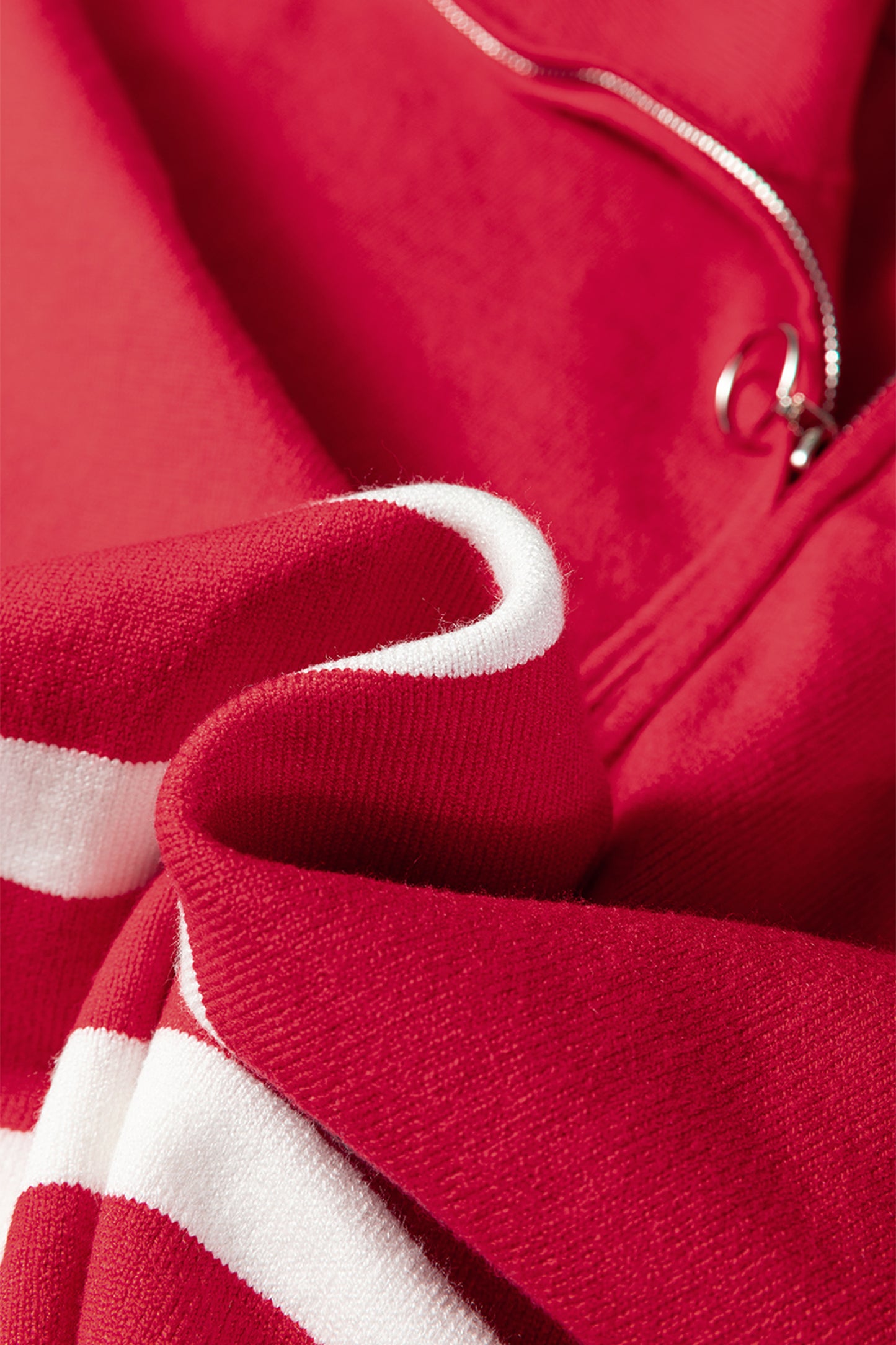 Fiery Red Quarter Zip Striped Detail Short Sleeve Sweater-Sweaters & Cardigans/Short Sleeve Sweaters-[Adult]-[Female]-2022 Online Blue Zone Planet