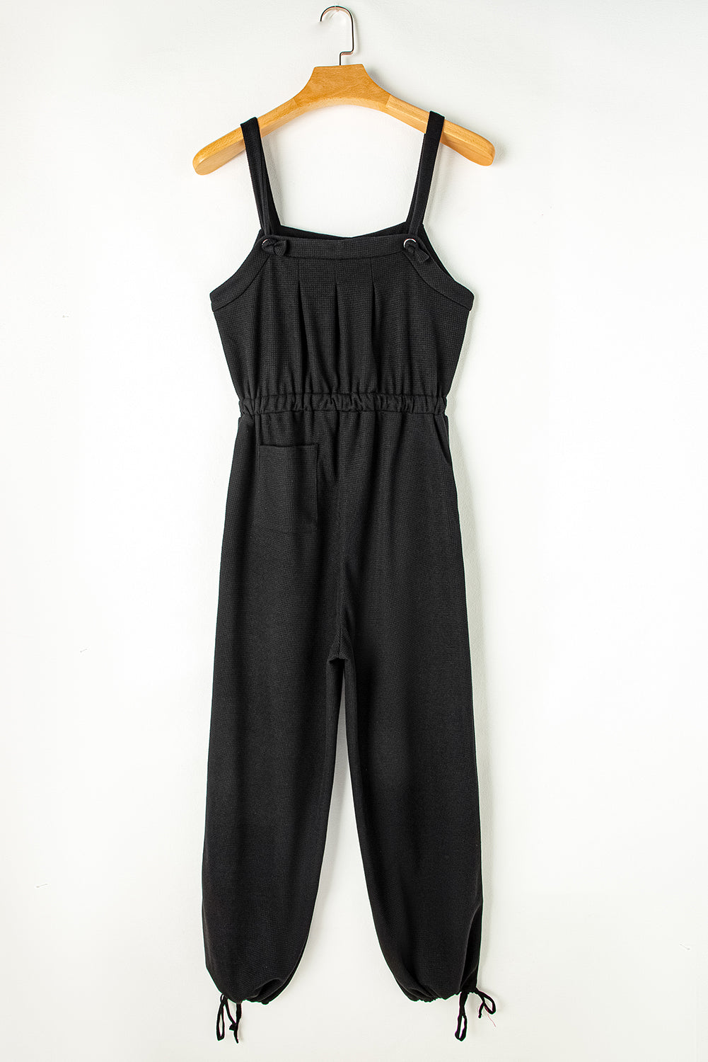 Black Knotted Straps Button Textured Drawstring Jumpsuit-Sale (50% OFF)/30% OFF-[Adult]-[Female]-2022 Online Blue Zone Planet