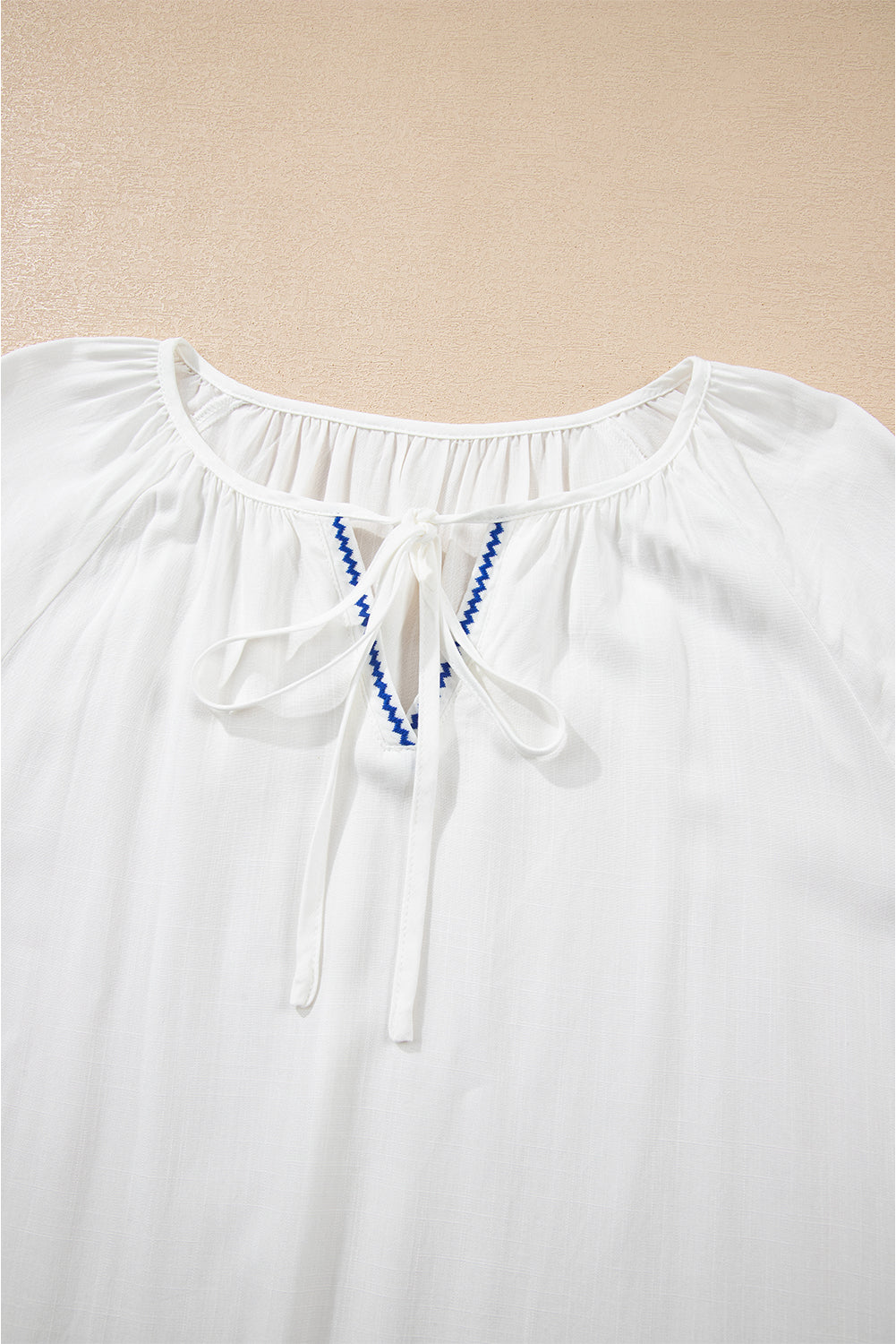 White Floral Embroidered Drawstring V Neck Blouse-Tops/Blouses & Shirts-[Adult]-[Female]-2022 Online Blue Zone Planet