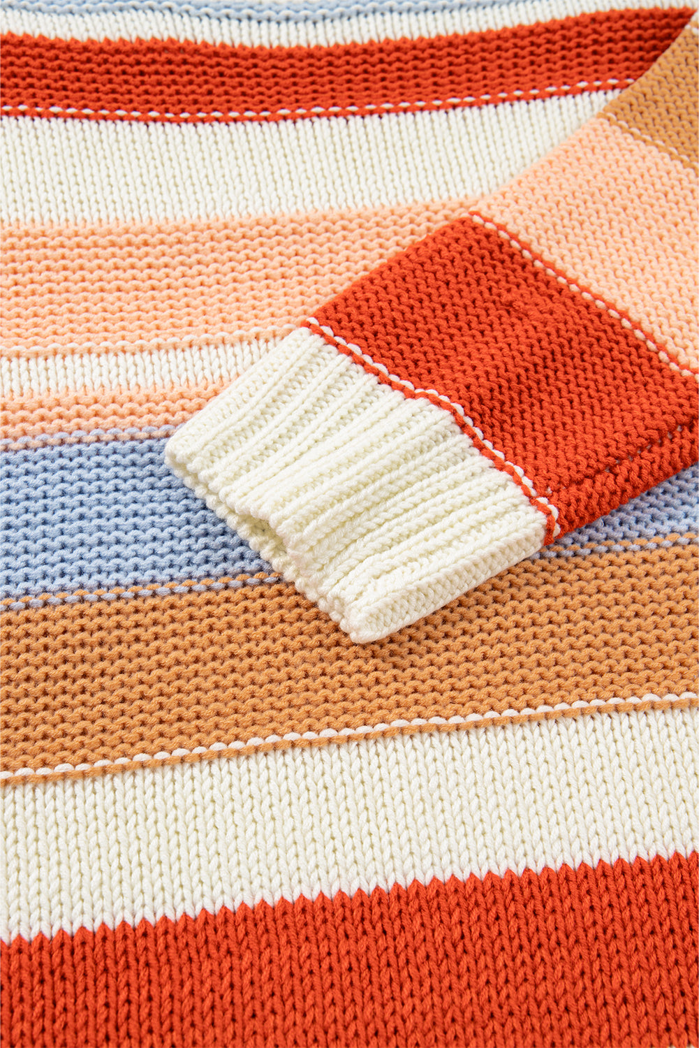 Pink Striped Colorblock Round Neck Drop Shoulder Sweater-Sweaters & Cardigans/Sweaters-[Adult]-[Female]-2022 Online Blue Zone Planet