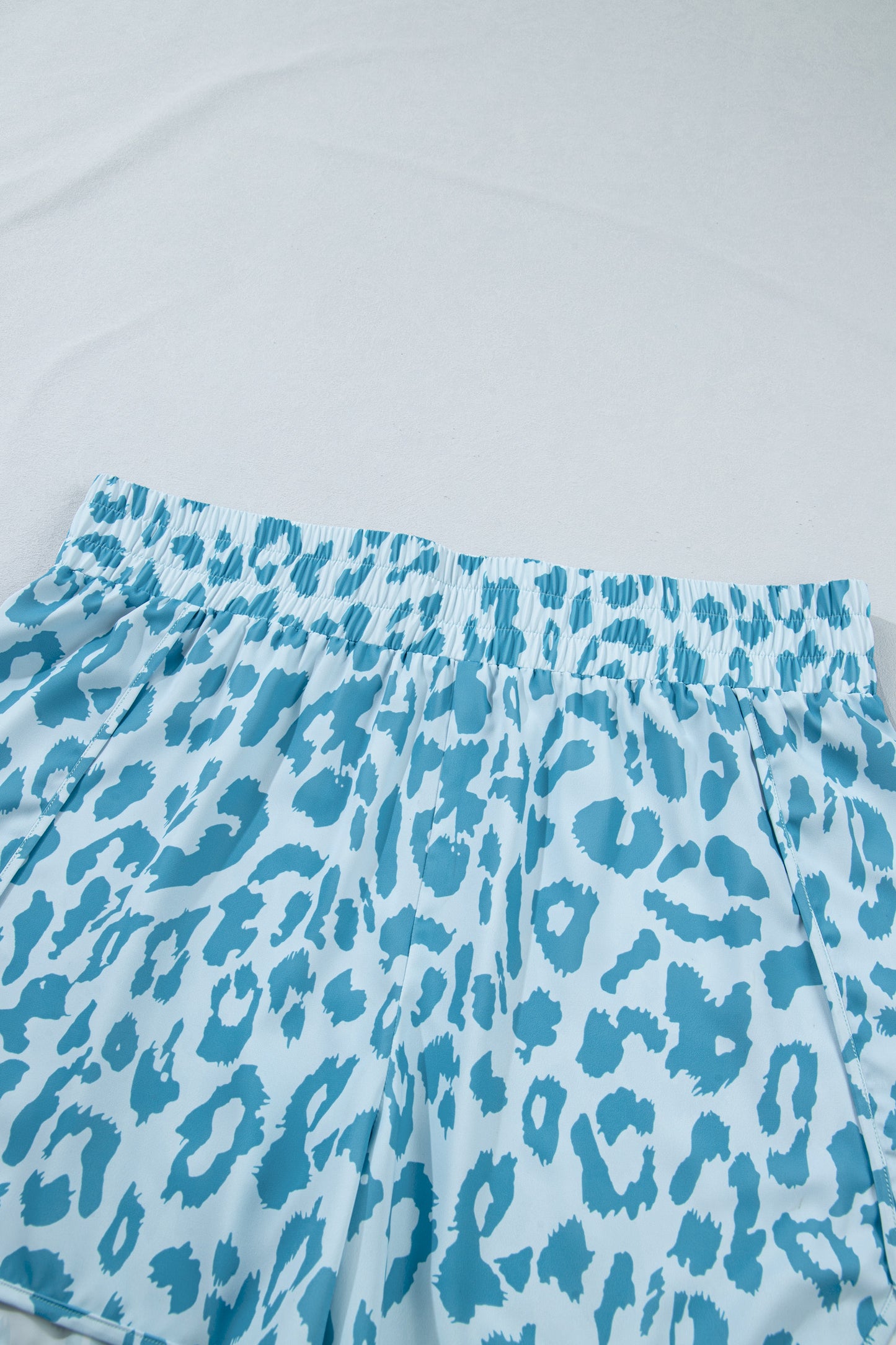 Beau Blue Plus Size Leopard Elastic Waist Athletic Shorts-Plus Size/Plus Size Bottoms-[Adult]-[Female]-2022 Online Blue Zone Planet