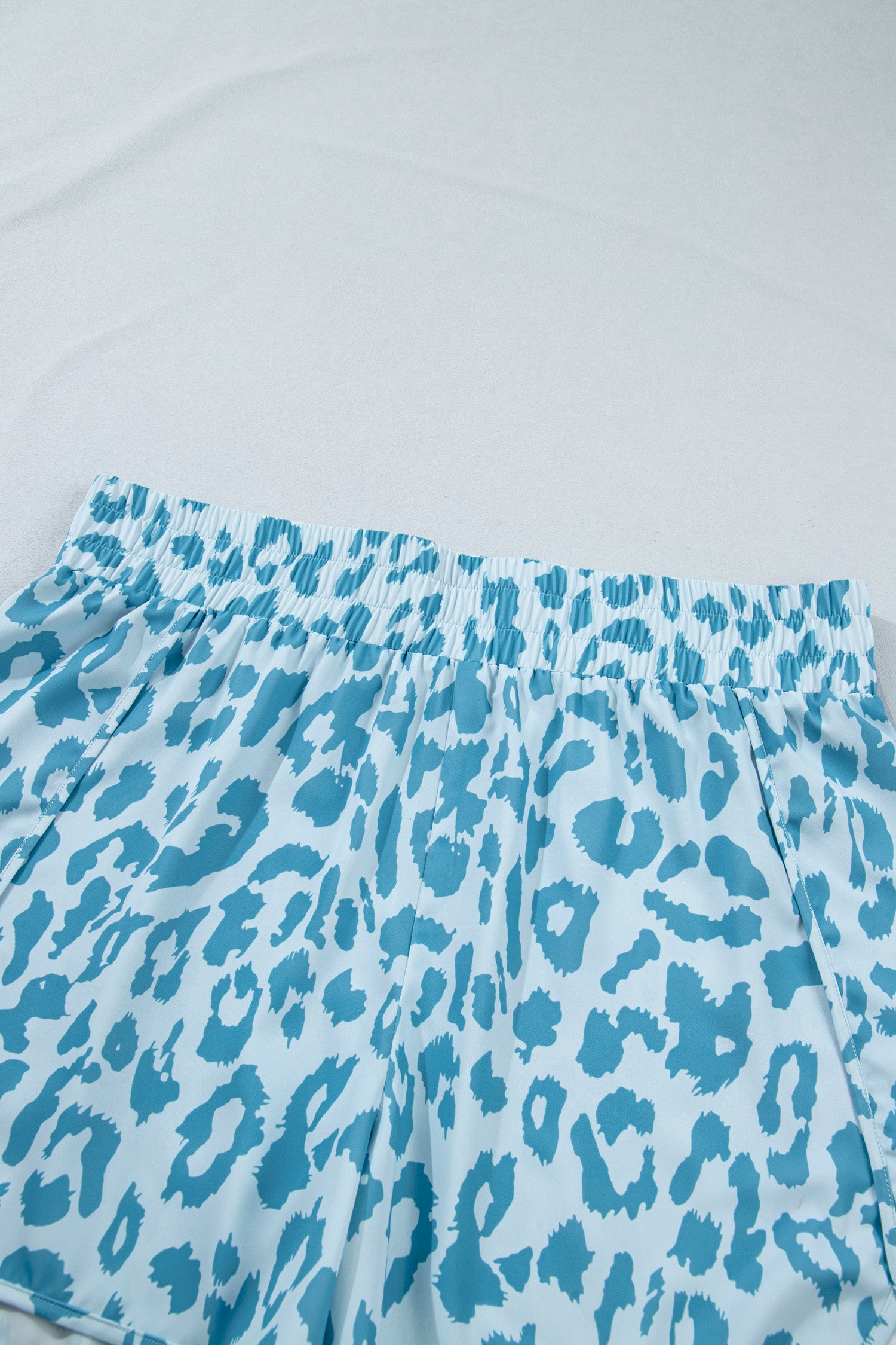 Beau Blue Plus Size Leopard Elastic Waist Athletic Shorts-Plus Size/Plus Size Bottoms-[Adult]-[Female]-2022 Online Blue Zone Planet