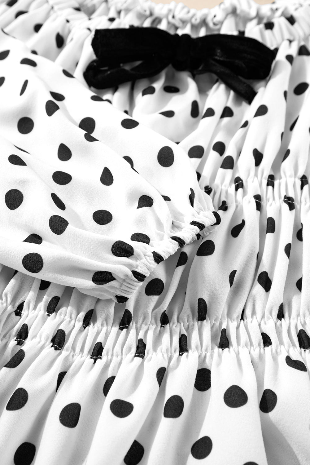 Black Polka Dot Puff Sleeve Bow Square Neck Peplum Top-Tops/Blouses & Shirts-[Adult]-[Female]-2022 Online Blue Zone Planet