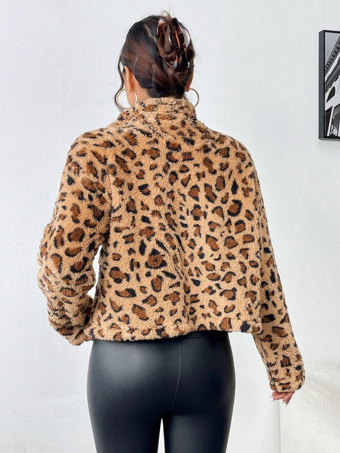 Fuzzy Turtleneck Leopard Zip Up Jacket-TOPS / DRESSES-[Adult]-[Female]-2022 Online Blue Zone Planet