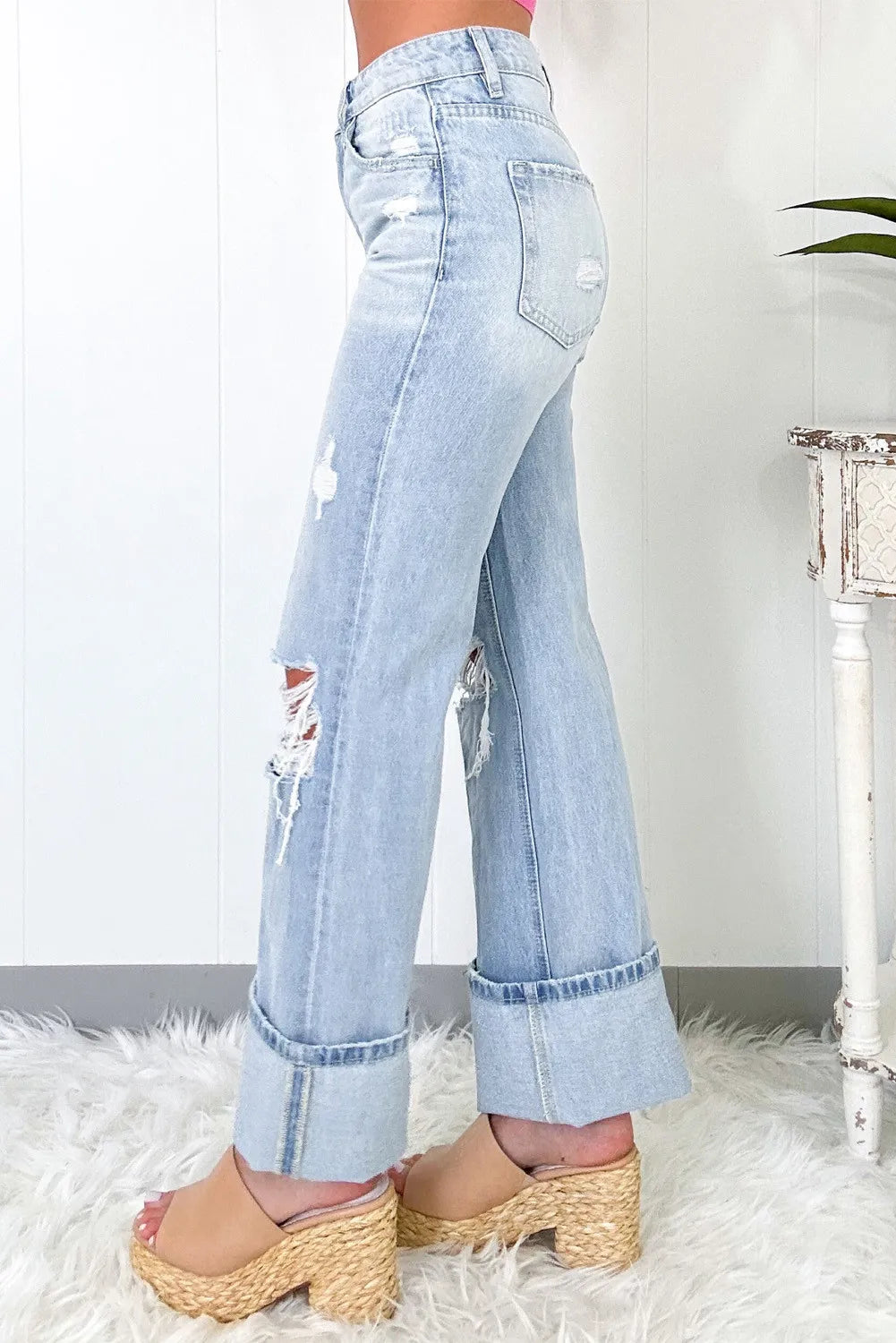 Blue Zone Planet | Distressed High Waist Jeans with Pockets-TOPS / DRESSES-[Adult]-[Female]-2022 Online Blue Zone Planet