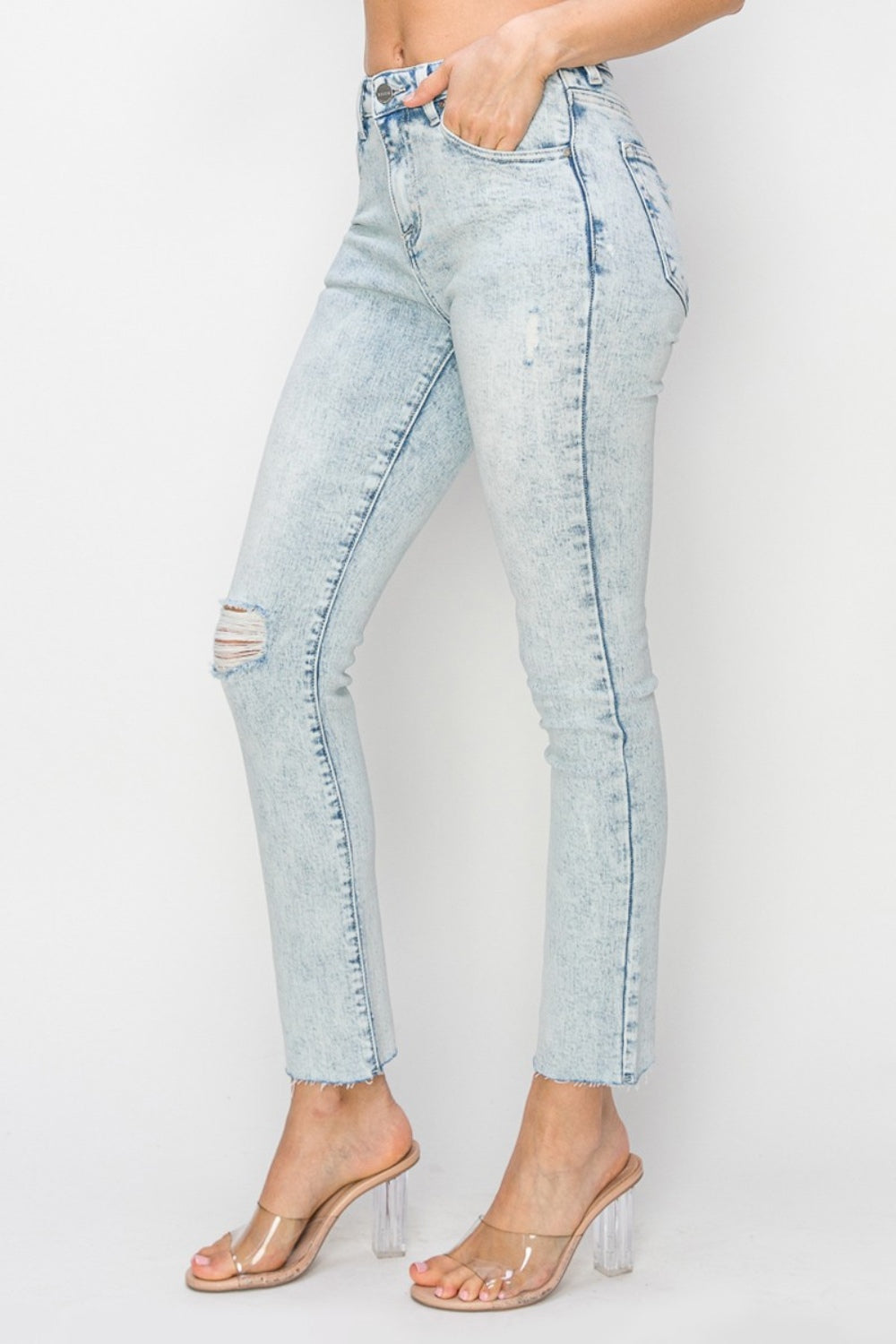 Risen Full Size High Rise Distressed Skinny Jeans-BOTTOMS SIZES SMALL MEDIUM LARGE-[Adult]-[Female]-2022 Online Blue Zone Planet