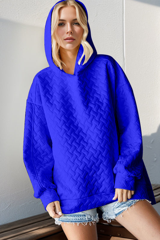 Double Take Full Size Texture Drop Shoulder Long Sleeve Hoodie-TOPS / DRESSES-[Adult]-[Female]-Royal Blue-S-2022 Online Blue Zone Planet