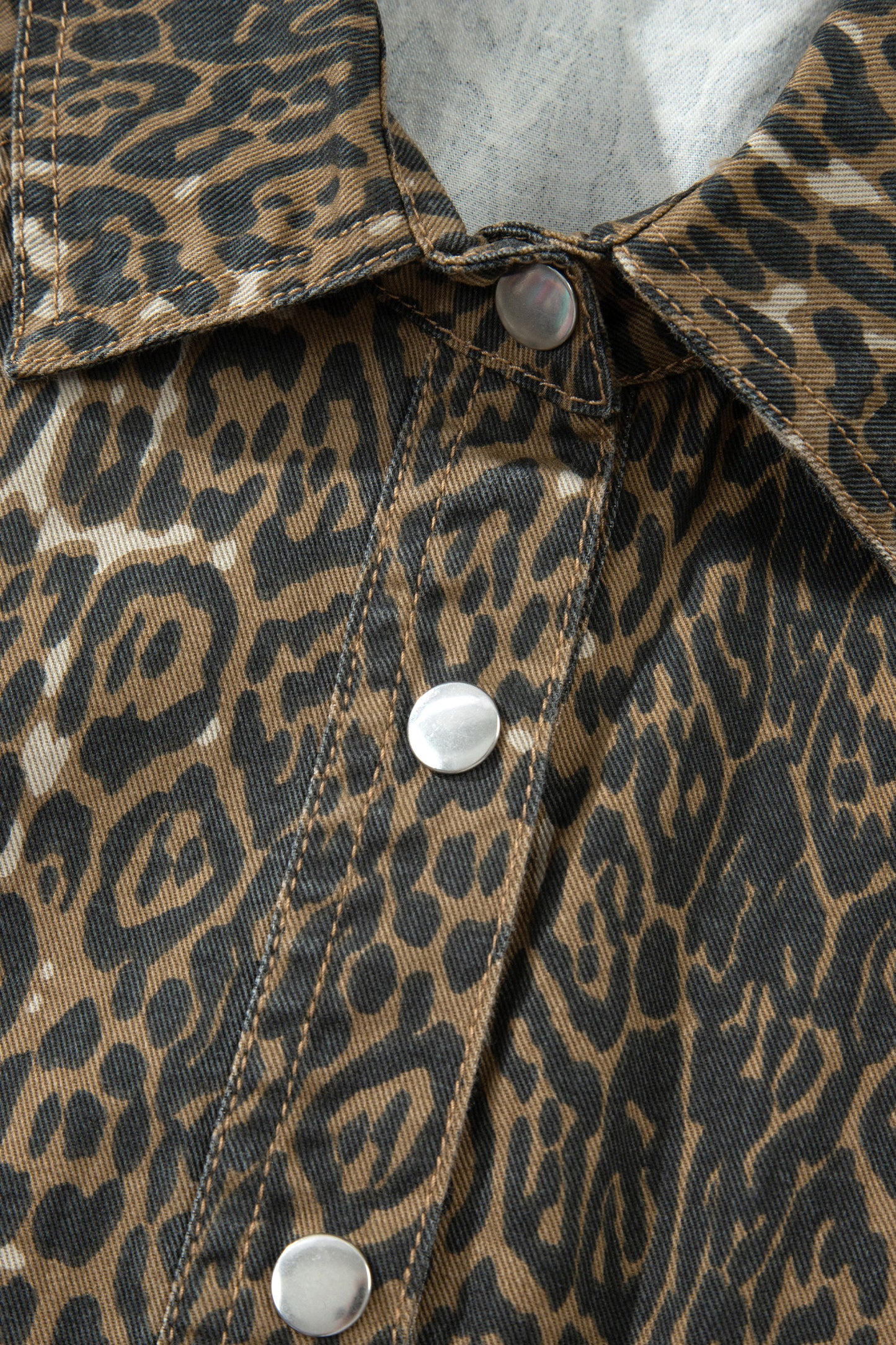 Gray Leopard Print Short Sleeve Pleated Denim Mini Dress-TOPS / DRESSES-[Adult]-[Female]-2022 Online Blue Zone Planet
