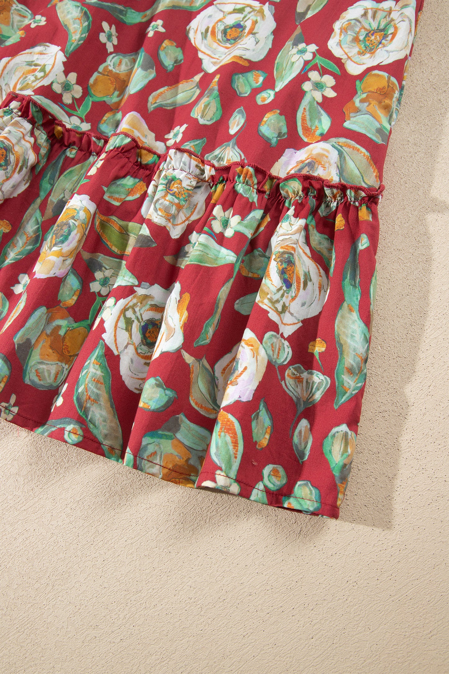 Red Floral Print Half Sleeve Short Shift Dress-TOPS / DRESSES-[Adult]-[Female]-2022 Online Blue Zone Planet