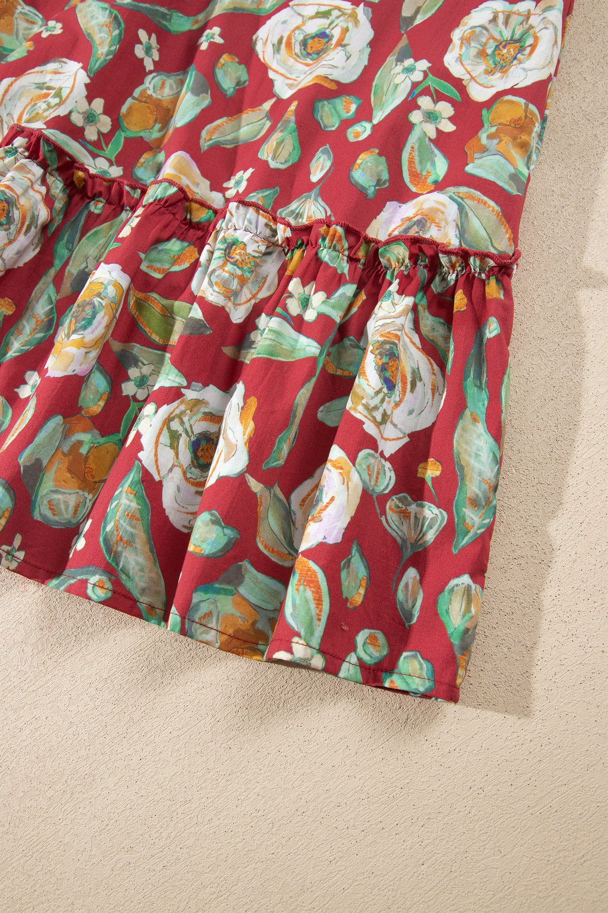 Red Floral Print Half Sleeve Short Shift Dress-TOPS / DRESSES-[Adult]-[Female]-2022 Online Blue Zone Planet