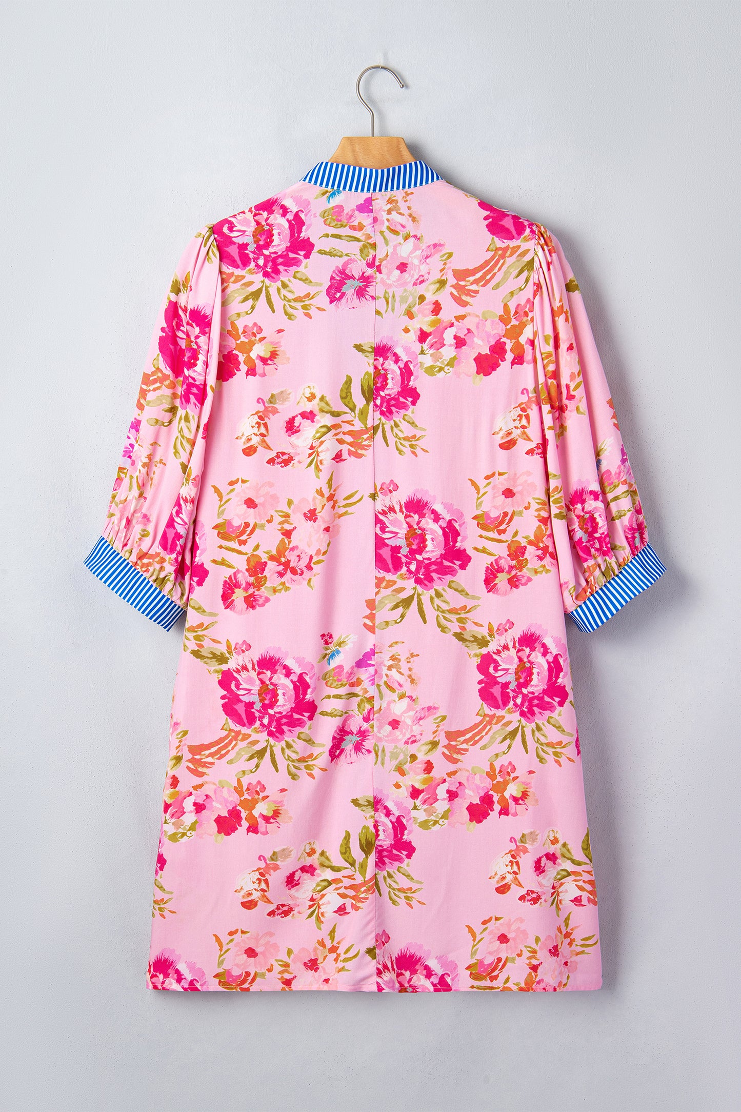 Multicolour Floral Striped Patchwork Trim Half Sleeve Mini Dress-Dresses/Floral Dresses-[Adult]-[Female]-2022 Online Blue Zone Planet
