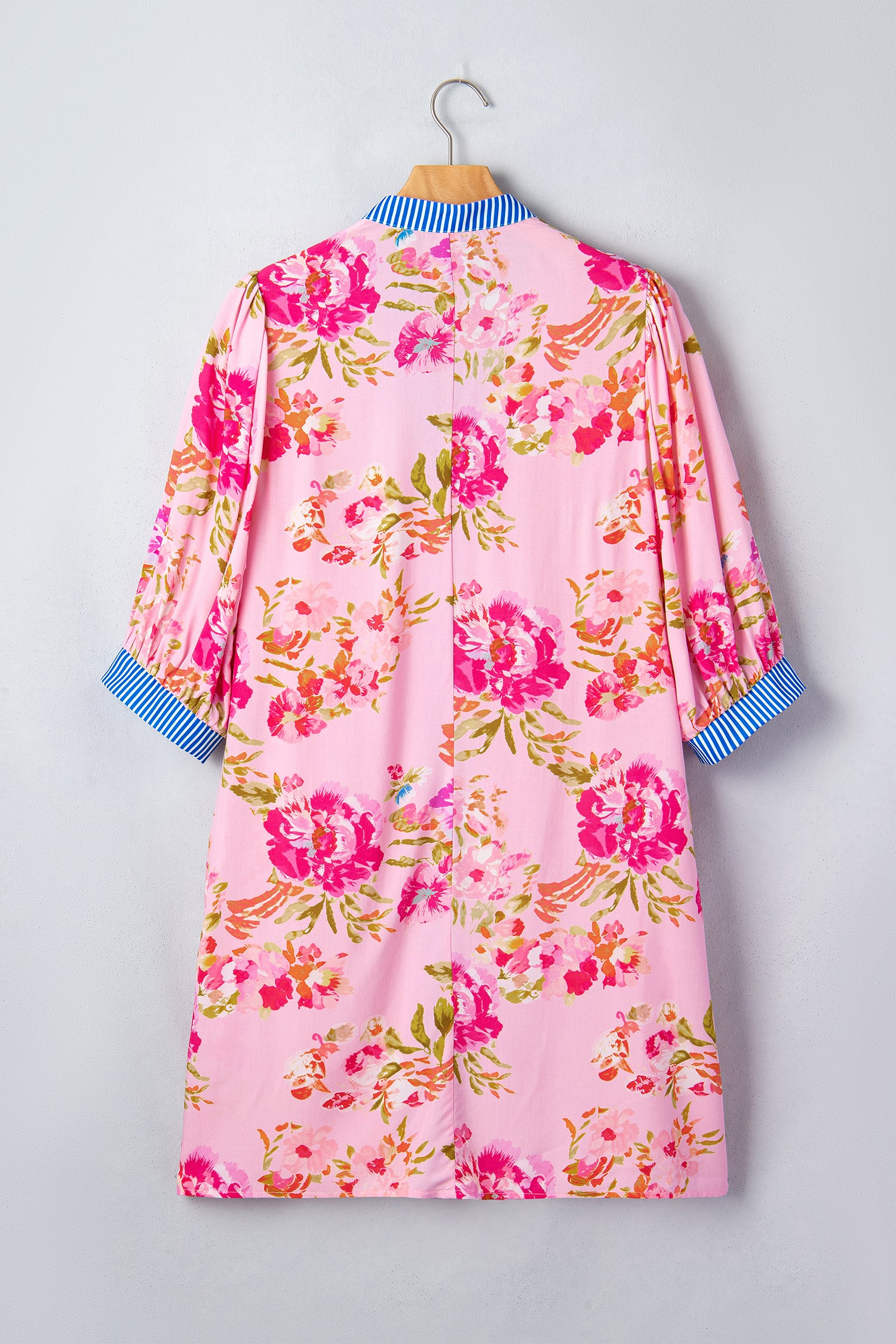 Multicolour Floral Striped Patchwork Trim Half Sleeve Mini Dress-Dresses/Floral Dresses-[Adult]-[Female]-2022 Online Blue Zone Planet