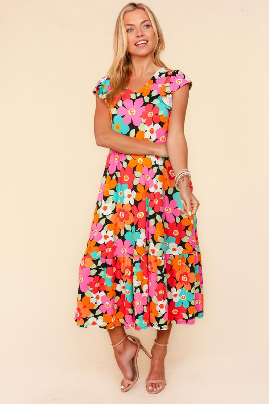 Haptics Floral Midi Dress with Side Pockets-TOPS / DRESSES-[Adult]-[Female]-Coral/Mint-S-2022 Online Blue Zone Planet