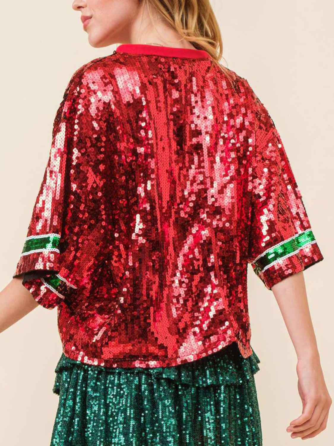 Blue Zone Planet | Sequin Round Neck Half Sleeve Top-TOPS / DRESSES-[Adult]-[Female]-2022 Online Blue Zone Planet
