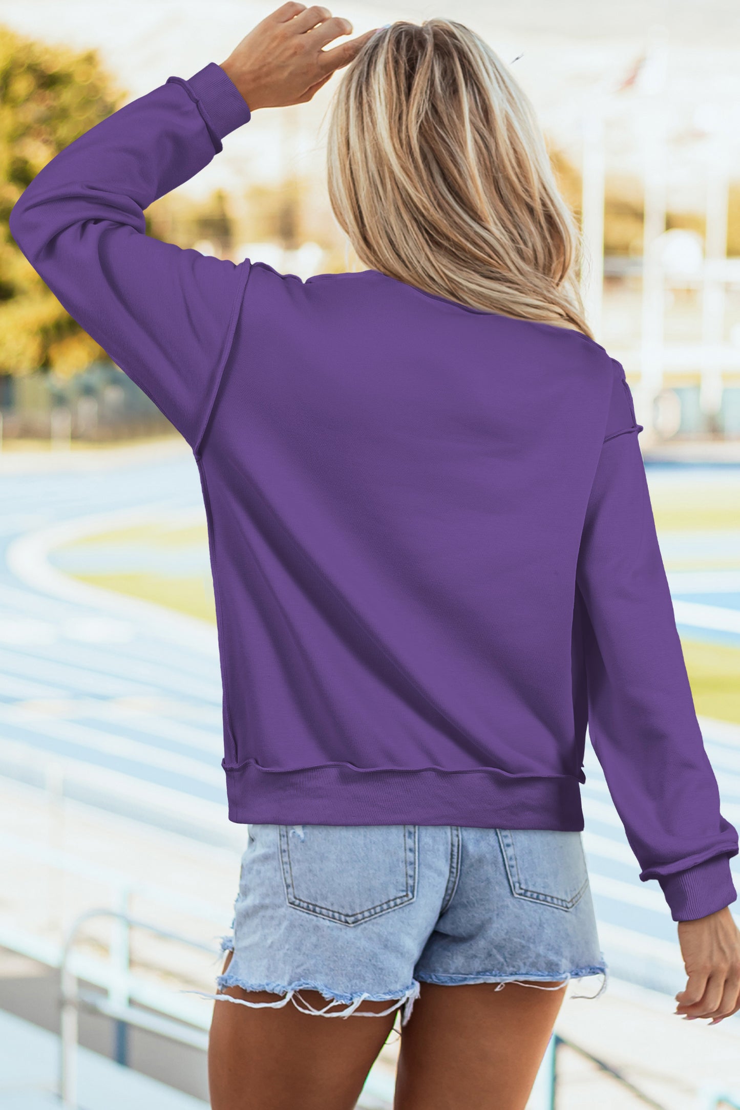 Tillandsia Purple Oversize Drop Shoulder Reversible Mock Neck Sweatshirt-Tops/Sweatshirts & Hoodies-[Adult]-[Female]-2022 Online Blue Zone Planet