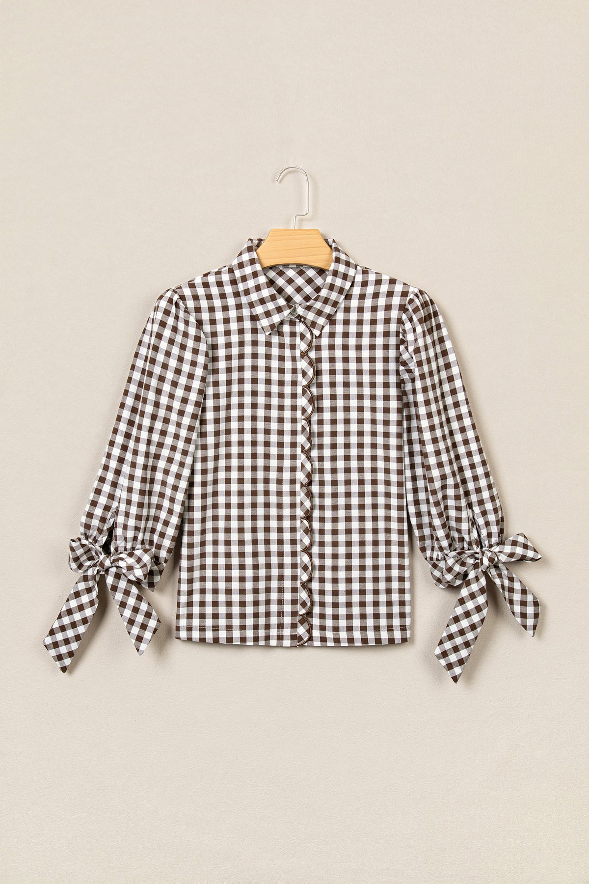 Brown Plaid Knot Half Sleeve Button Down Shirt-Tops/Blouses & Shirts-[Adult]-[Female]-2022 Online Blue Zone Planet