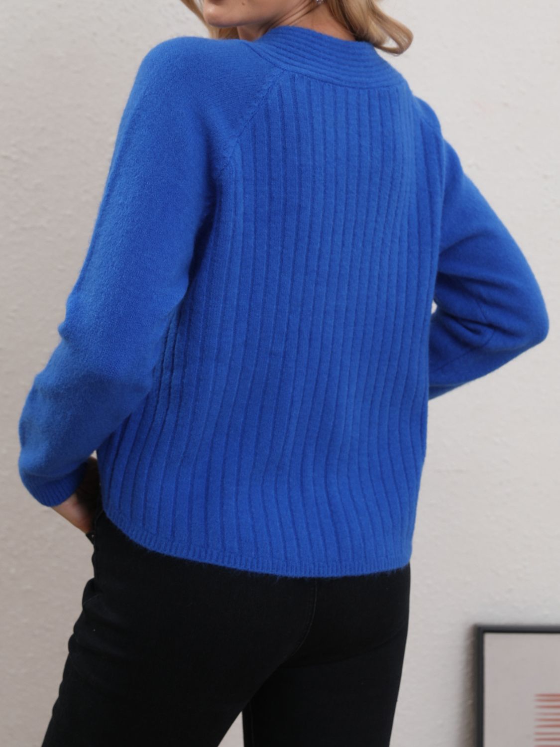 V-Neck Long Sleeve Sweater-TOPS / DRESSES-[Adult]-[Female]-Royal Blue-One Size-2022 Online Blue Zone Planet