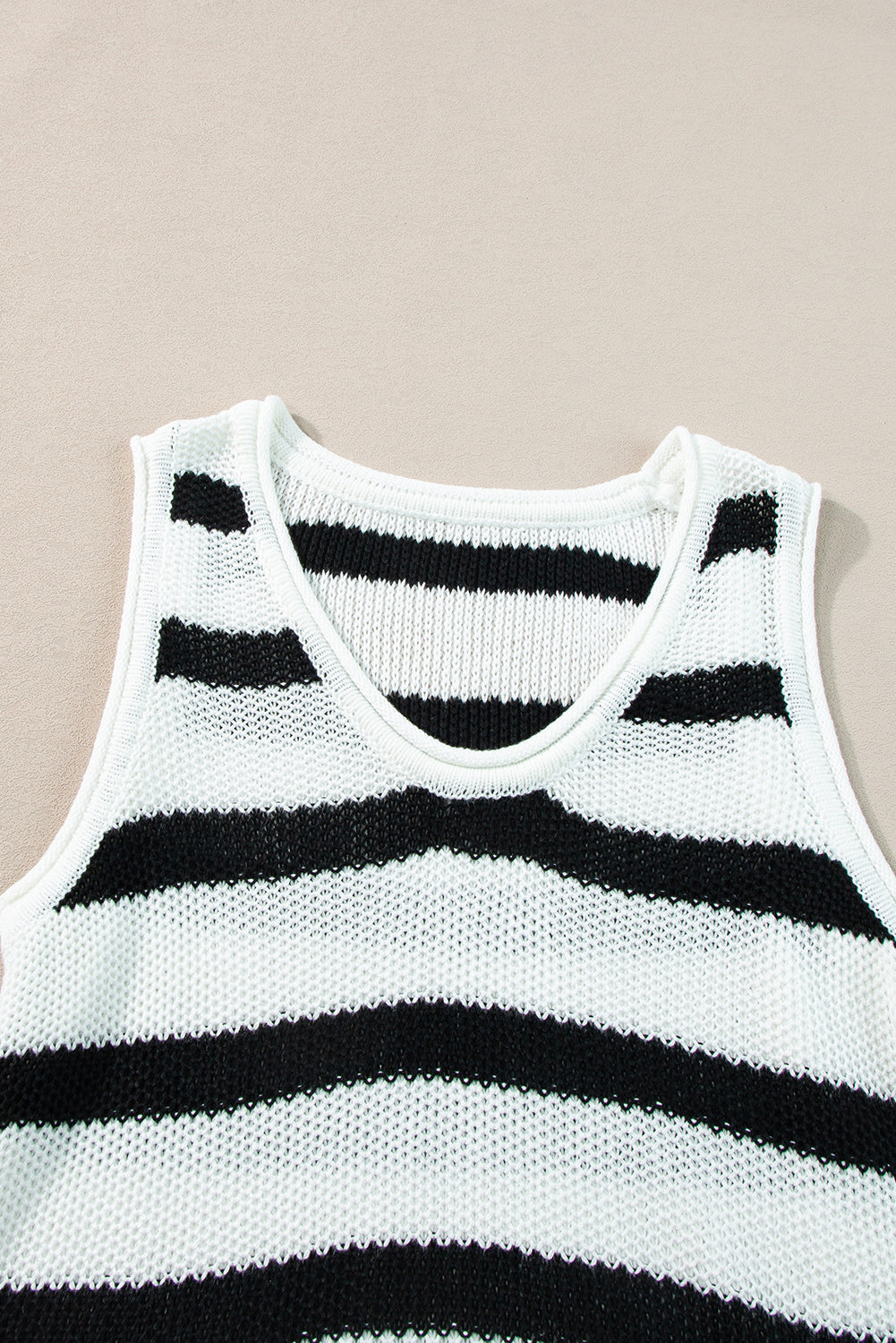 Beige Stripe Loose Knit Fringe Tank Top-Sale (50% OFF)/20% OFF-[Adult]-[Female]-2022 Online Blue Zone Planet