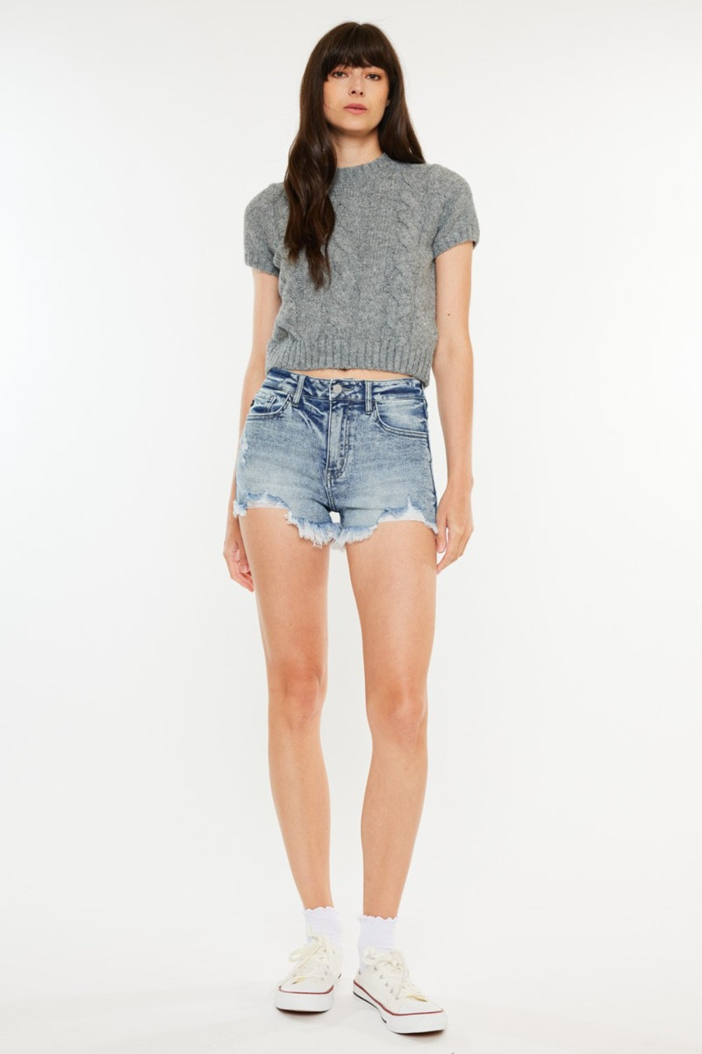 Blue Zone Planet | Kancan High Rise Frayed Hem Denim Shorts-BOTTOMS SIZES SMALL MEDIUM LARGE-[Adult]-[Female]-Medium-3-2022 Online Blue Zone Planet