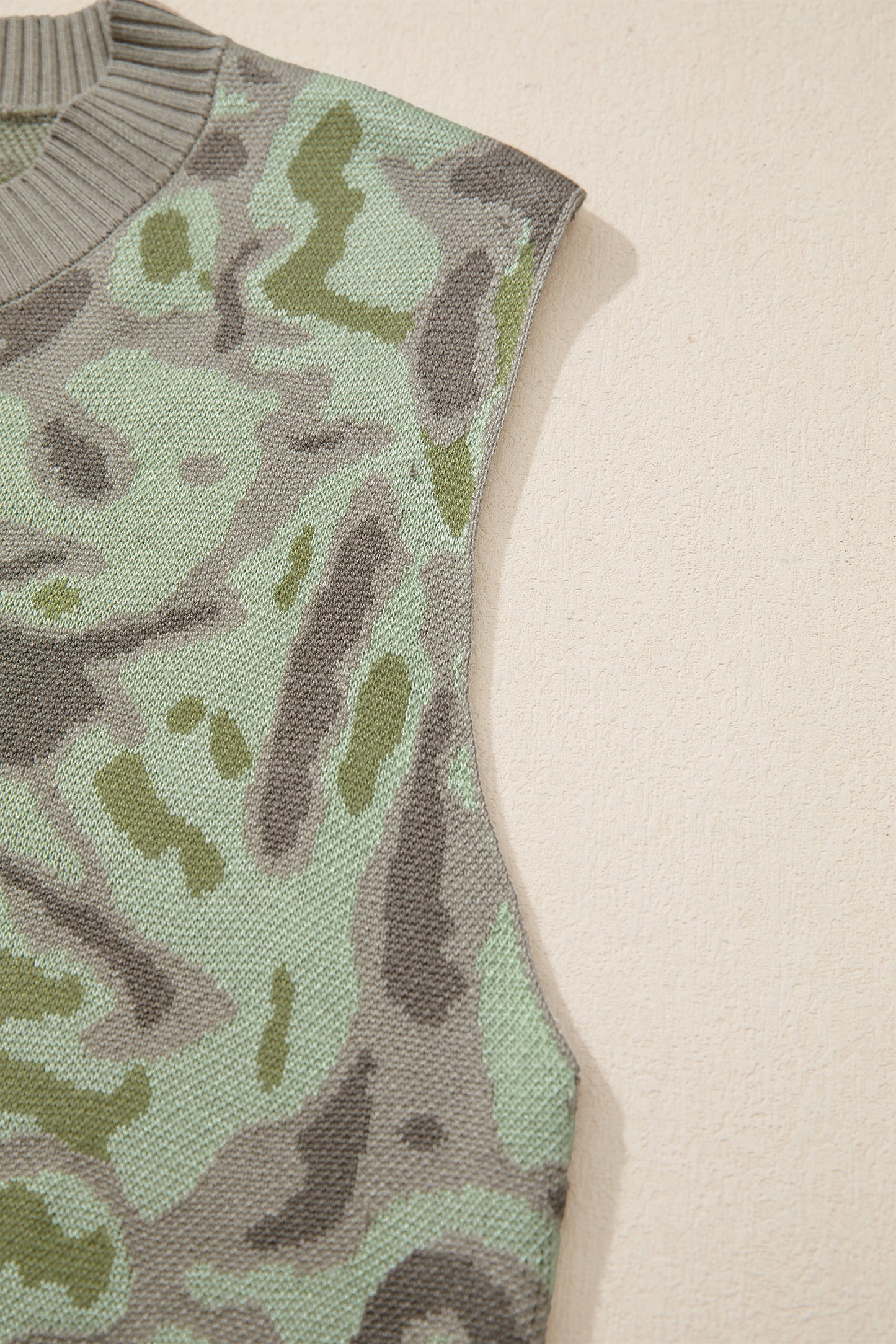 Green Camo Print Button Front Loose Sweater Vest-TOPS / DRESSES-[Adult]-[Female]-2022 Online Blue Zone Planet
