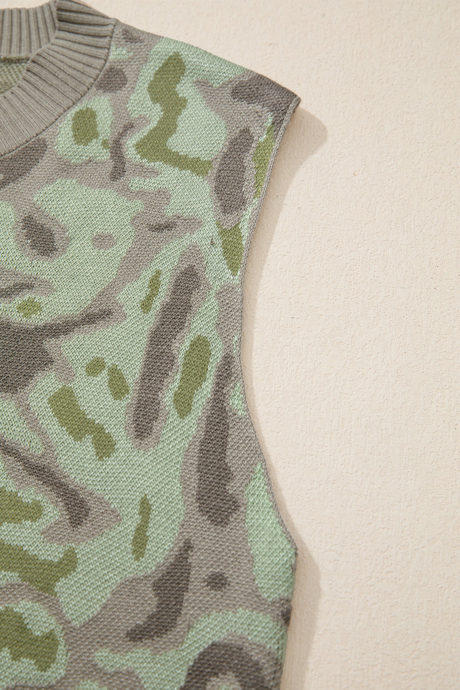Green Camo Print Button Front Loose Sweater Vest-TOPS / DRESSES-[Adult]-[Female]-2022 Online Blue Zone Planet