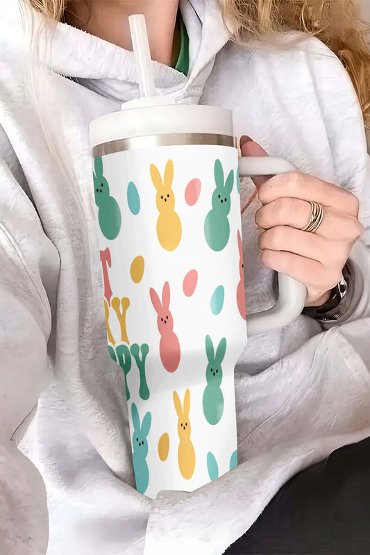 White Dont Worry Be Hoppy Bunny Print Thermal Tumbler 40oz-Accessories/Tumblers-[Adult]-[Female]-White-ONE SIZE-2022 Online Blue Zone Planet