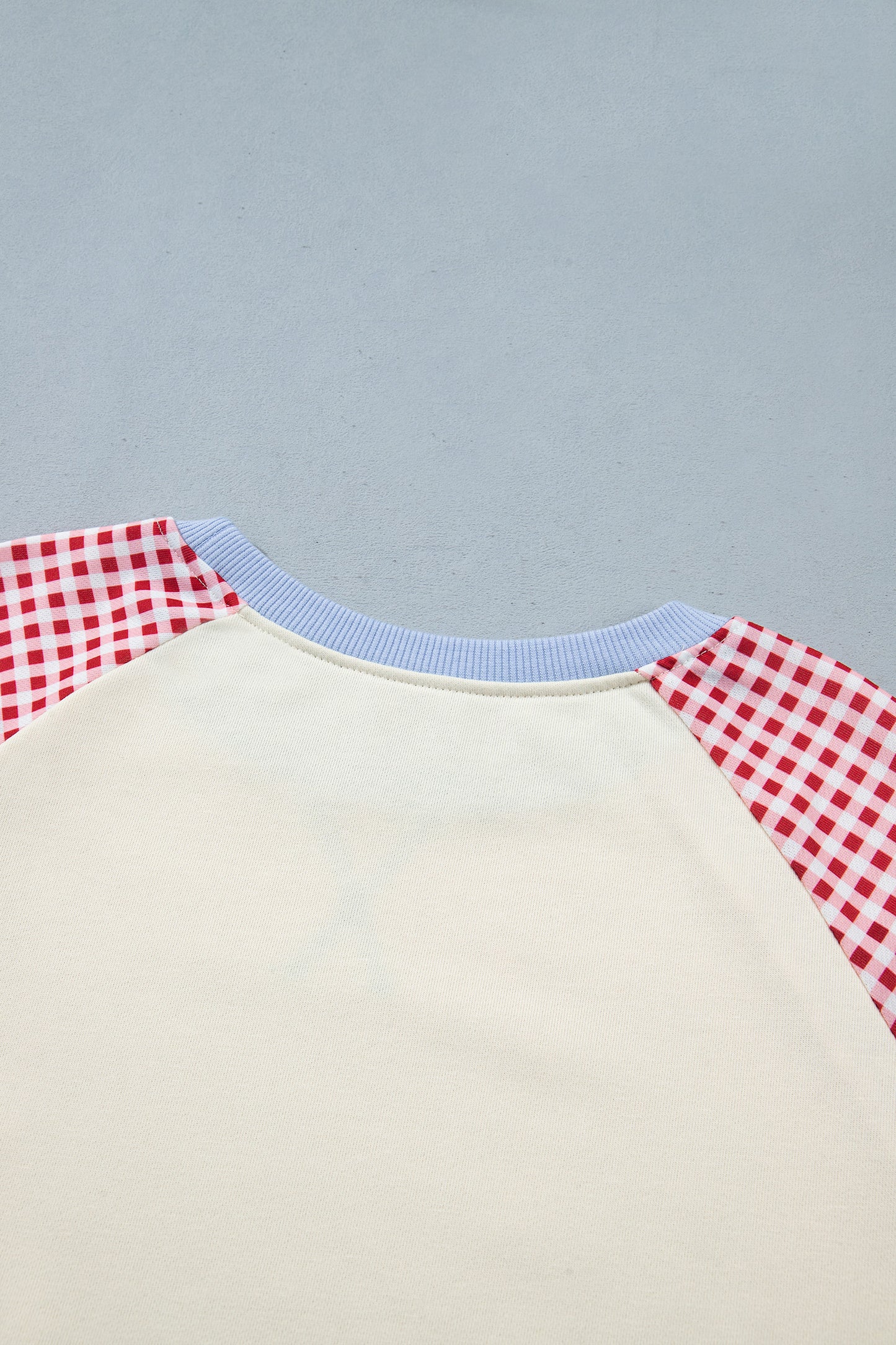 Beige Plaid Sleeve Colorblock Raglan Pullover Sweatshirt-Tops/Sweatshirts & Hoodies-[Adult]-[Female]-2022 Online Blue Zone Planet
