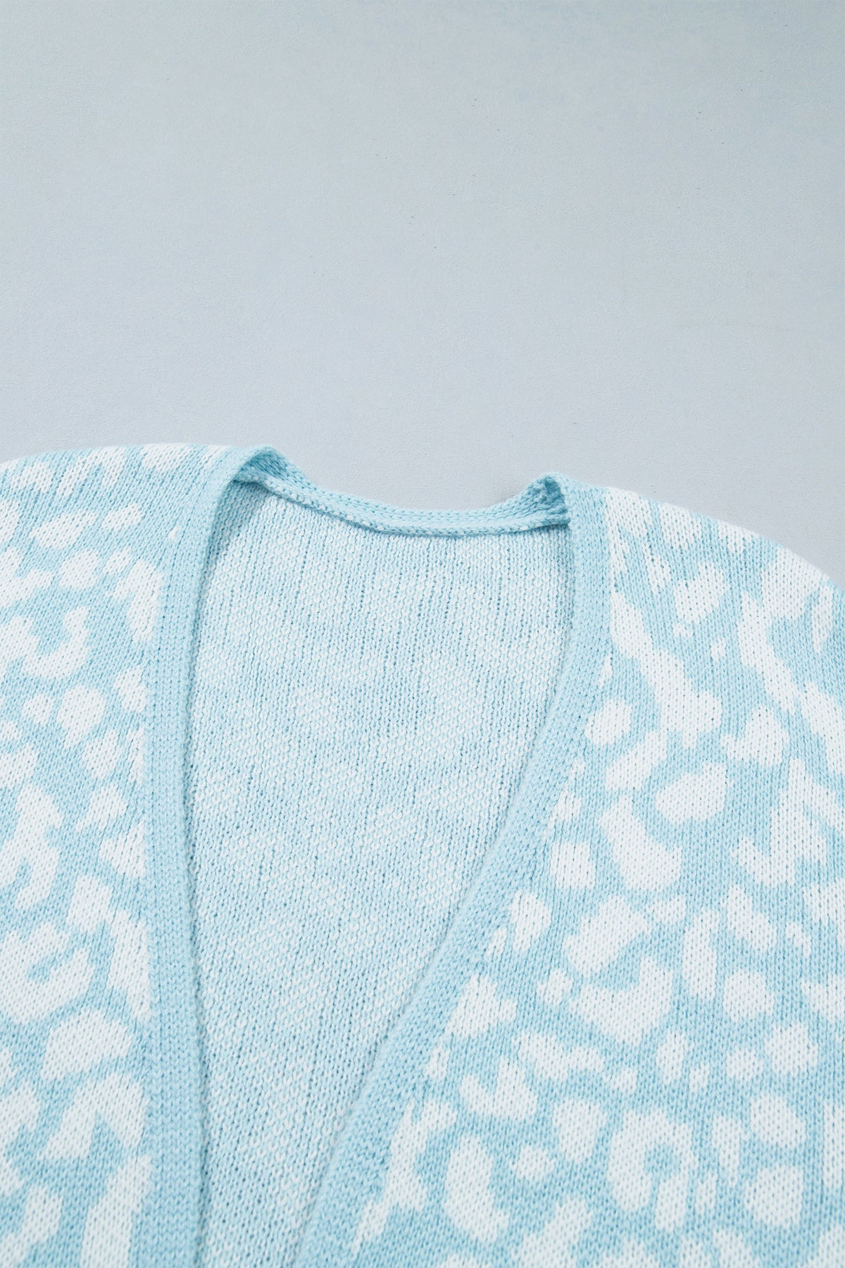 Light Blue Leopard Print V Neck Long Sleeve Loose Fit Knit Cardigan-Sweaters & Cardigans/Cardigans-[Adult]-[Female]-2022 Online Blue Zone Planet