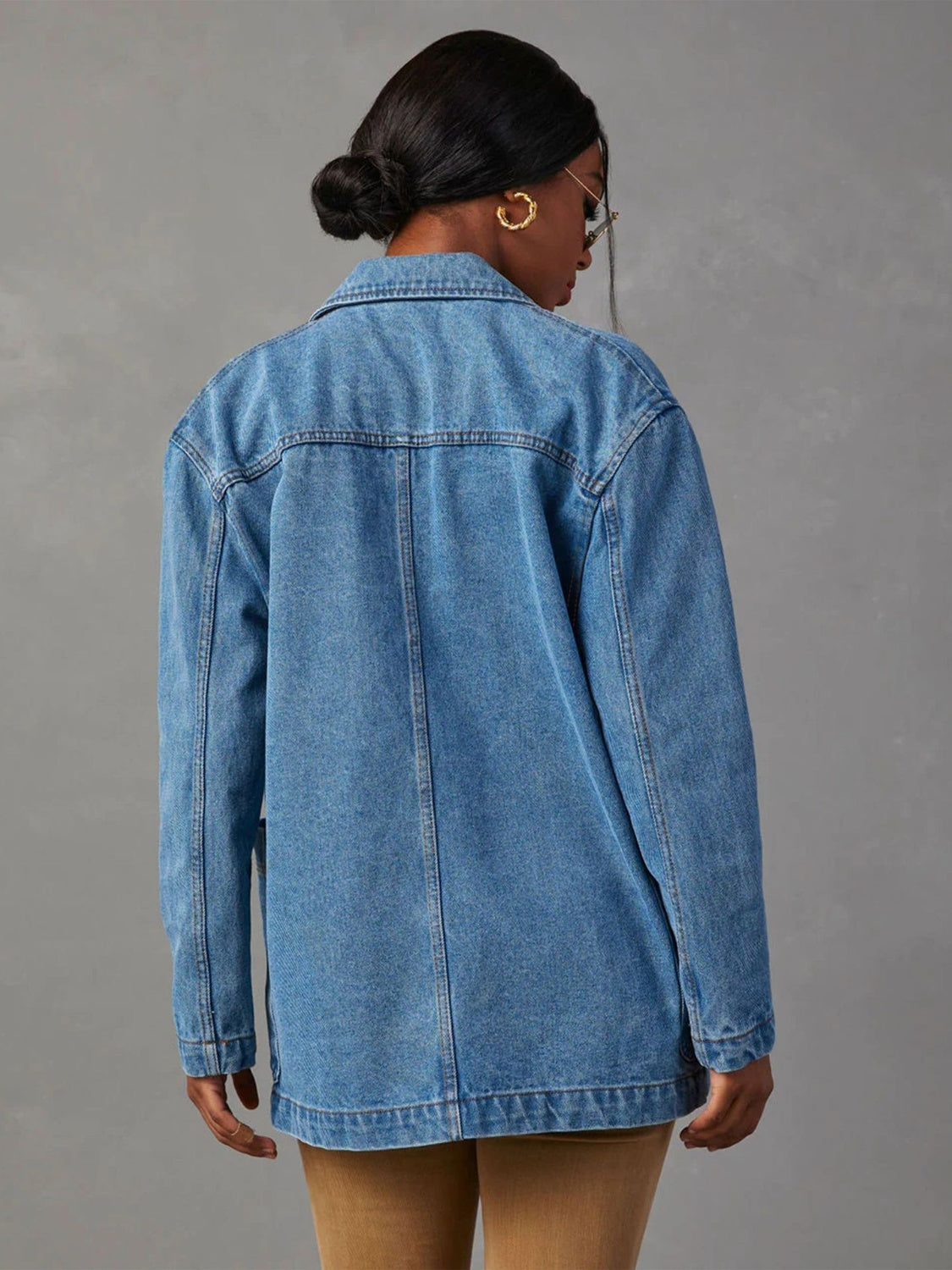 Collared Neck Long Sleeve Denim Jacket-TOPS / DRESSES-[Adult]-[Female]-2022 Online Blue Zone Planet