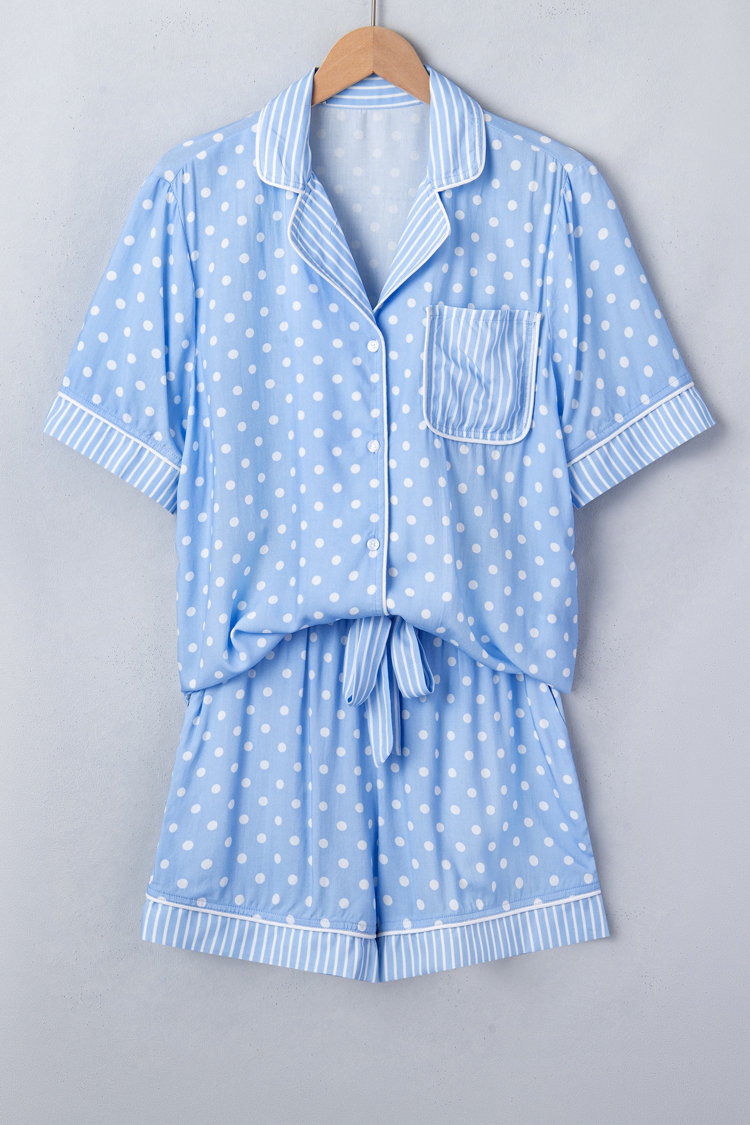 Sky Blue Dotted Print Soft Short Pajama Set-Loungewear & Sleepwear/Sleepwear-[Adult]-[Female]-2022 Online Blue Zone Planet