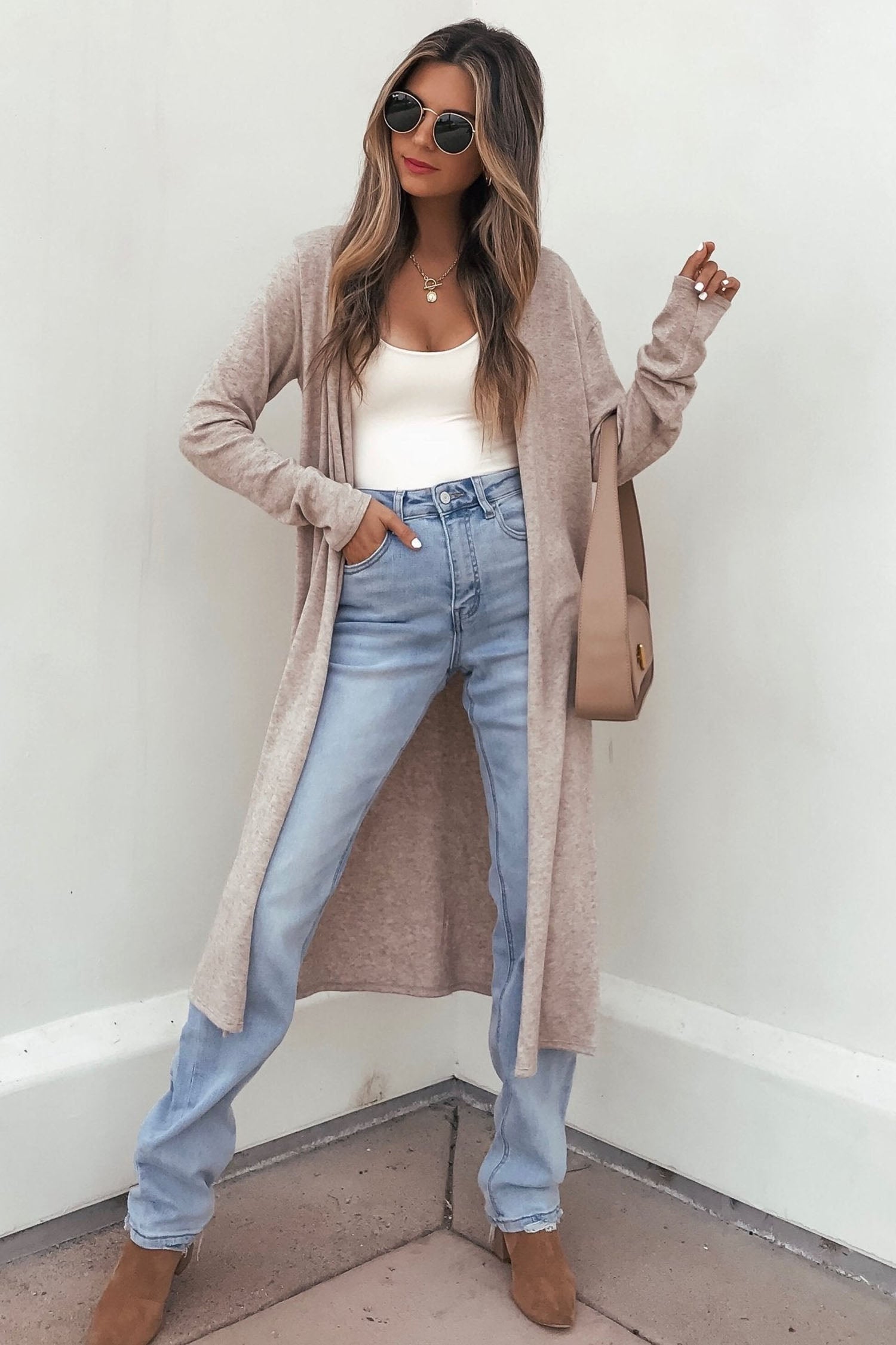 Parchment Solid Color Long Sleeve Casual Tunic Shift Cardigan-Sweaters & Cardigans/Cardigans-[Adult]-[Female]-2022 Online Blue Zone Planet