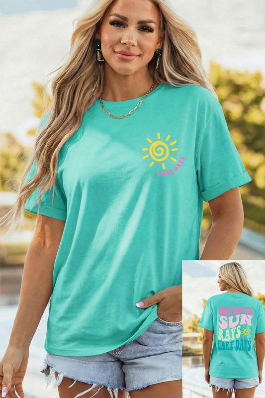 Mint Green LAKE DAYS Double Side Printed Vacation T Shirt-Graphic/Graphic Tees-[Adult]-[Female]-Mint Green-S-2022 Online Blue Zone Planet
