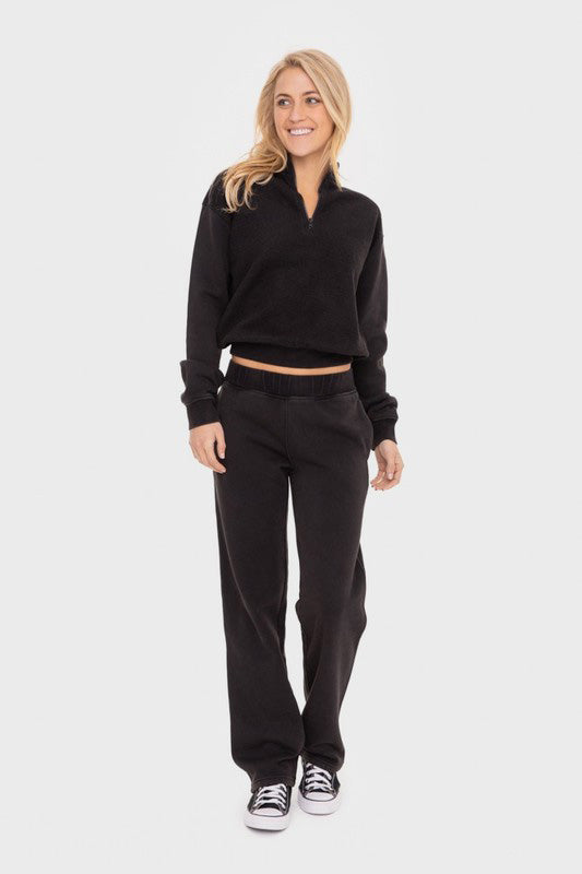 Mono B Elastic Waist Fleece Pants with Pockets-BOTTOMS SIZES SMALL MEDIUM LARGE-[Adult]-[Female]-2022 Online Blue Zone Planet