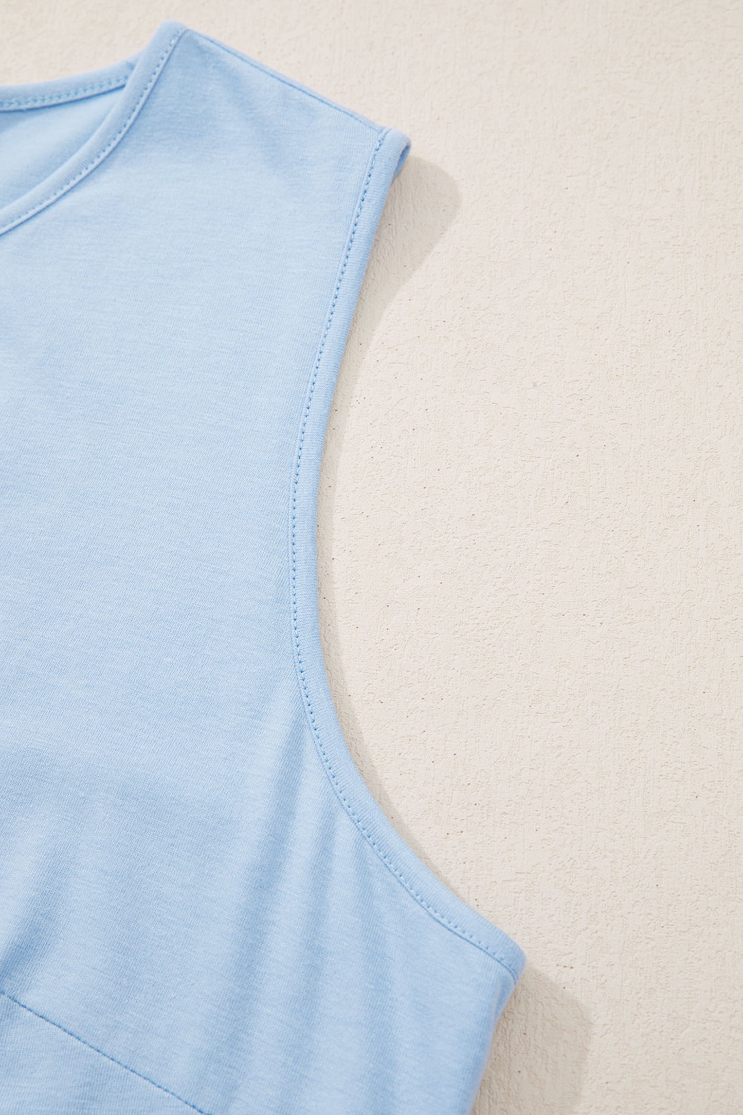 Beau Blue Plus Size Solid Color Bow Tie Peplum Tank Top-Plus Size/Plus Size Tops/Plus Size Tank Tops-[Adult]-[Female]-2022 Online Blue Zone Planet