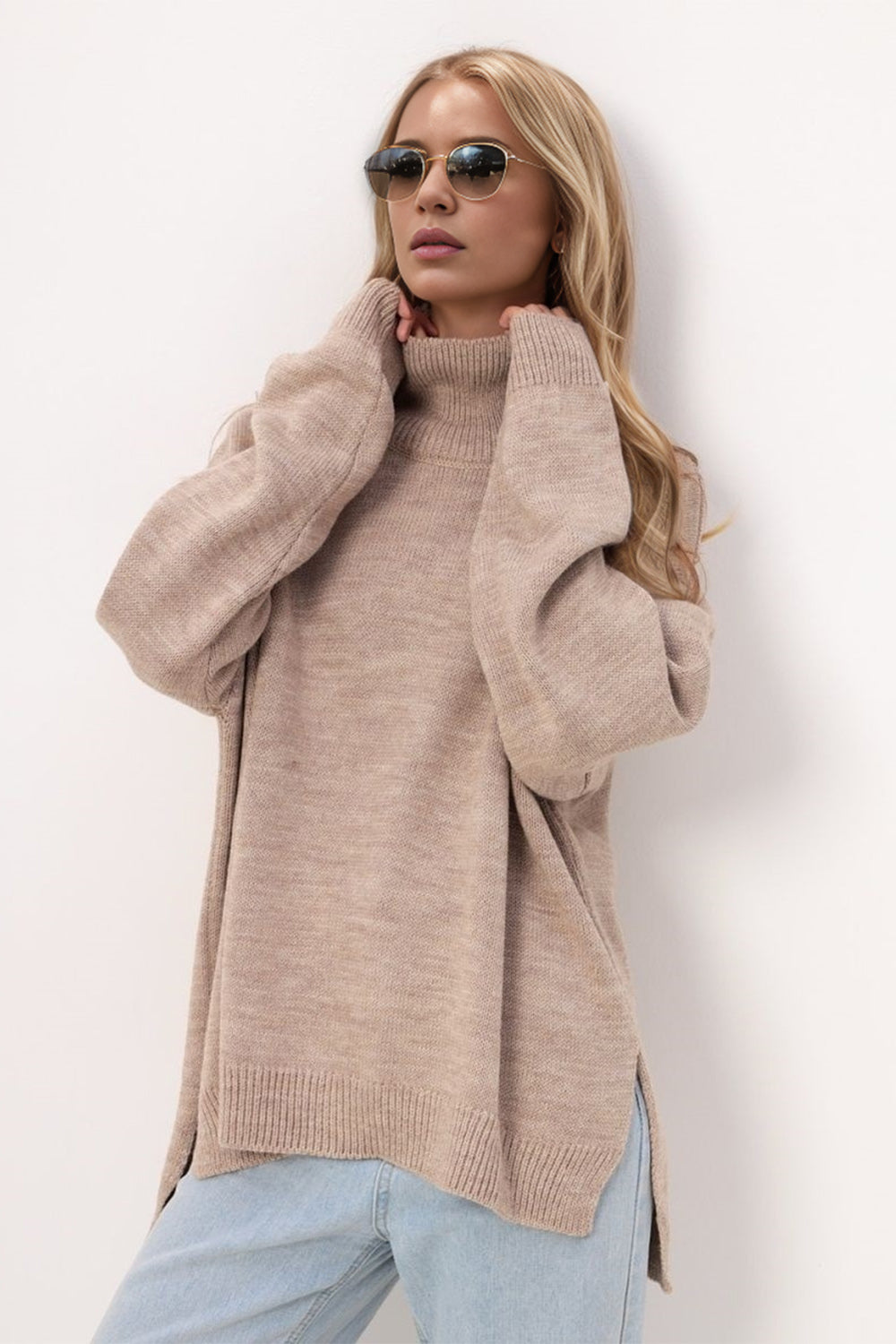 Basic Bae Side Slit Turtleneck Long Sleeve Sweater-TOPS / DRESSES-[Adult]-[Female]-2022 Online Blue Zone Planet