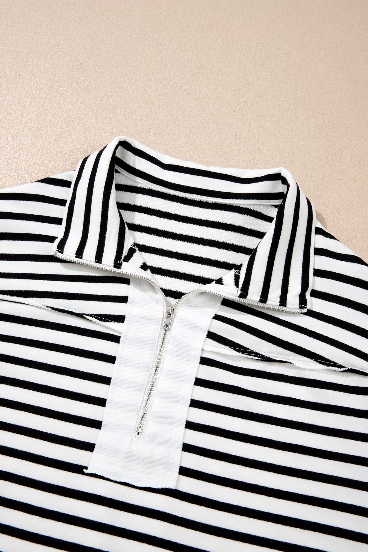 White Stripe Color Block Long Puff Sleeve Metal Zip-Up Collar Top-Tops/Long Sleeve Tops-[Adult]-[Female]-2022 Online Blue Zone Planet