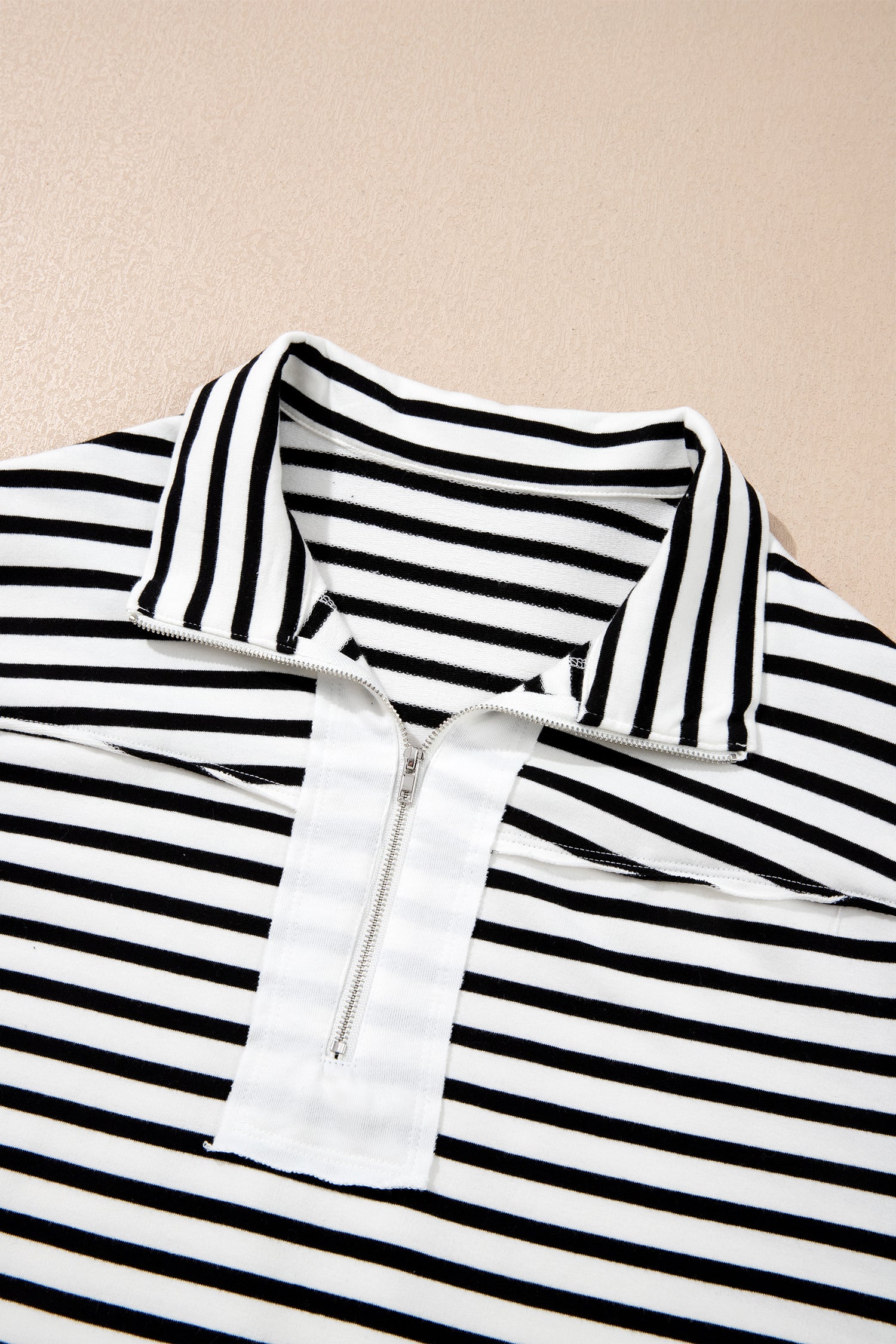 White Stripe Color Block Long Puff Sleeve Metal Zip-Up Collar Top-Tops/Long Sleeve Tops-[Adult]-[Female]-2022 Online Blue Zone Planet