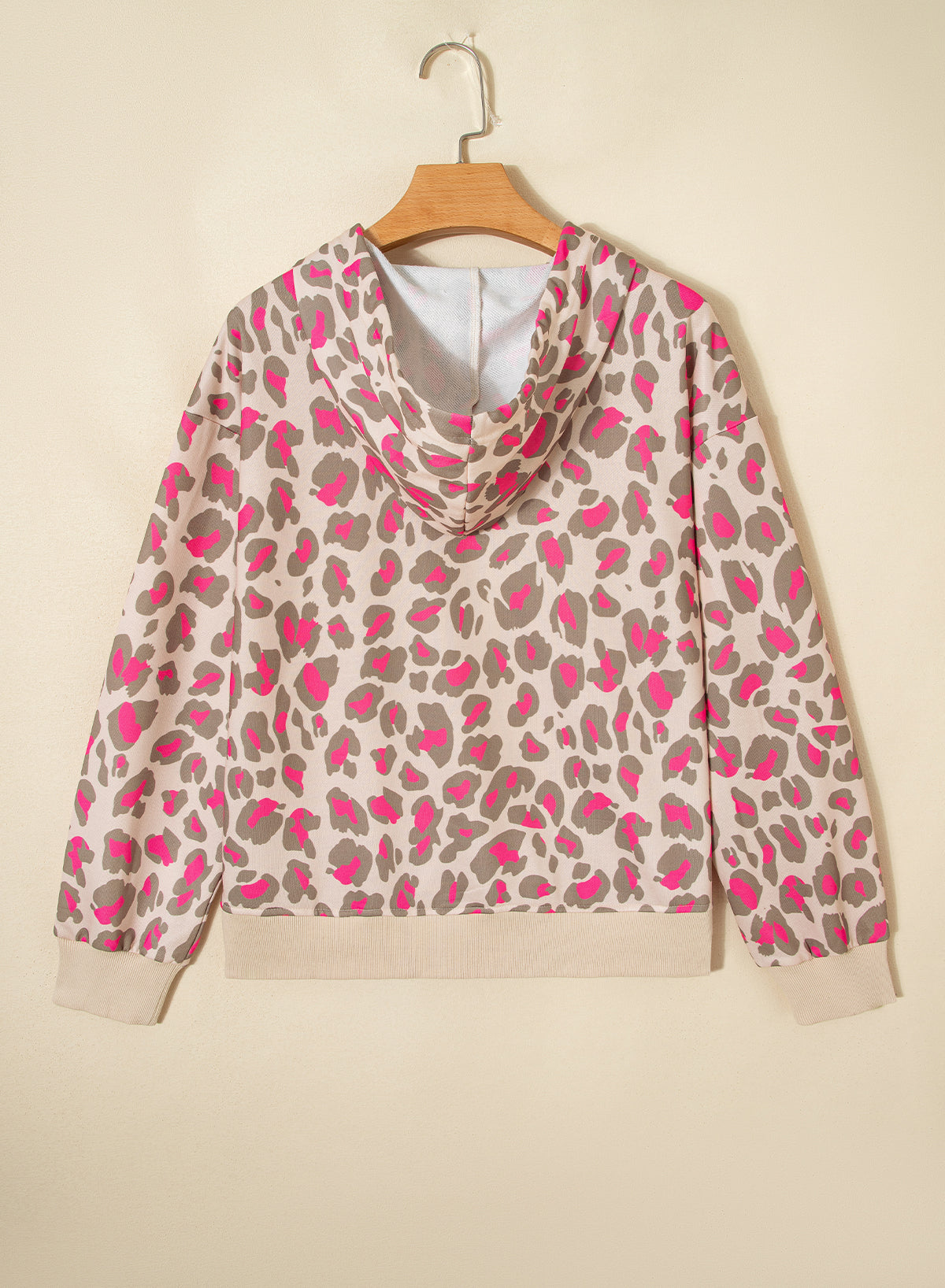 Rose Leopard Print Zip-Up Hooded Sweatshirt-Tops/Sweatshirts & Hoodies-[Adult]-[Female]-2022 Online Blue Zone Planet