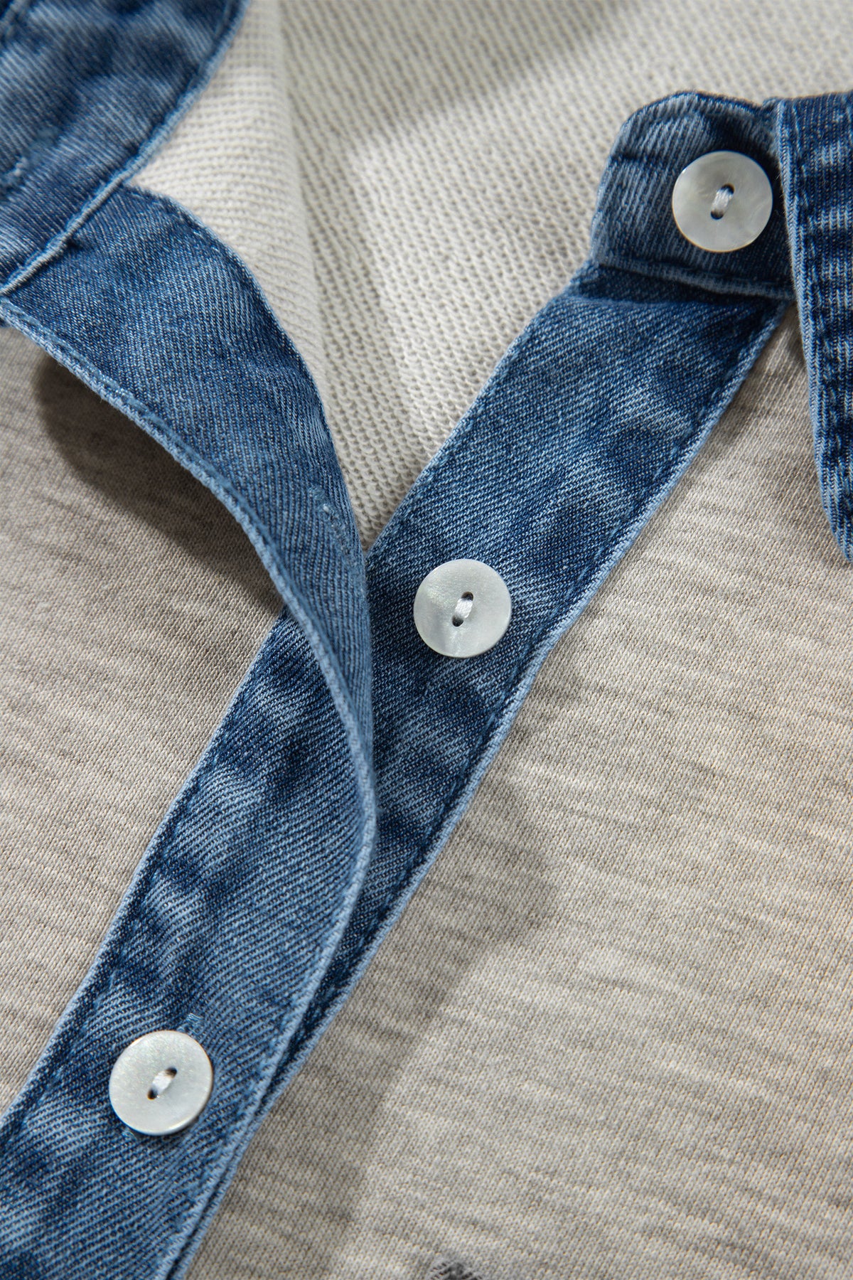 Gray Denim Collar Patchwork Long Sleeve Pullover Top-Tops/Long Sleeve Tops-[Adult]-[Female]-2022 Online Blue Zone Planet