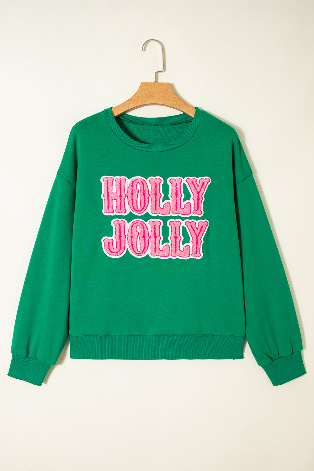 Sea Green Holly Jolly Towel Embroidered Christmas Holiday Sweatshirt-Tops/Sweatshirts & Hoodies-[Adult]-[Female]-2022 Online Blue Zone Planet