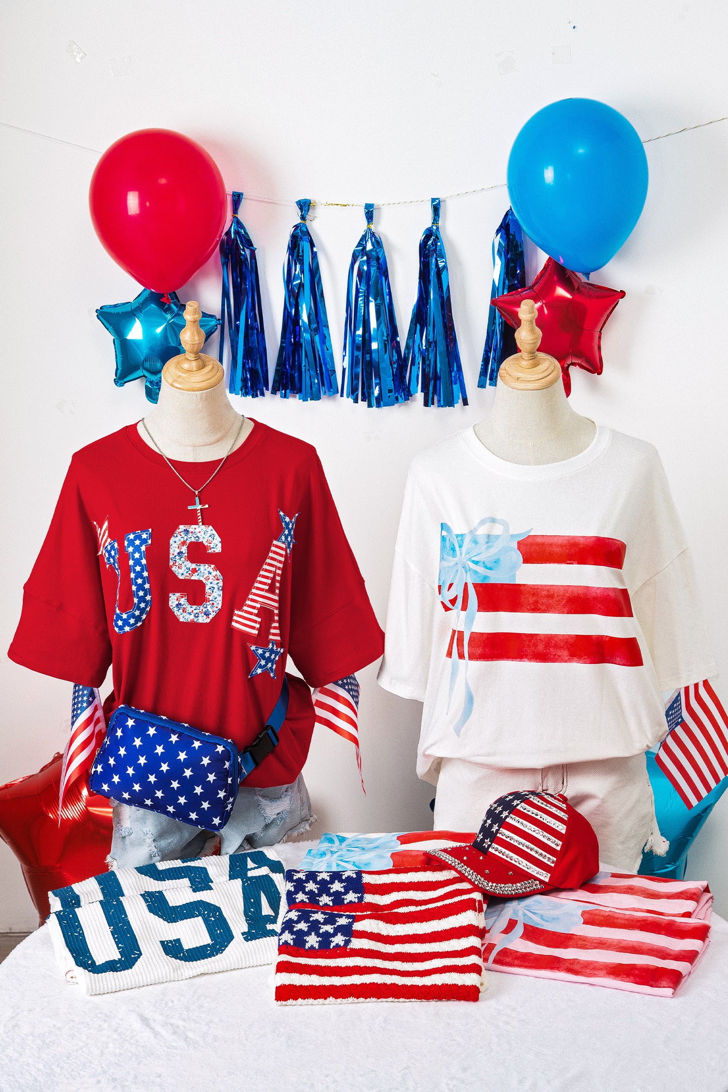 Fiery Red Patriotic Usa Slogan Patch Embroidery Short Sleeve T Shirt-Tops/Tops & Tees-[Adult]-[Female]-2022 Online Blue Zone Planet