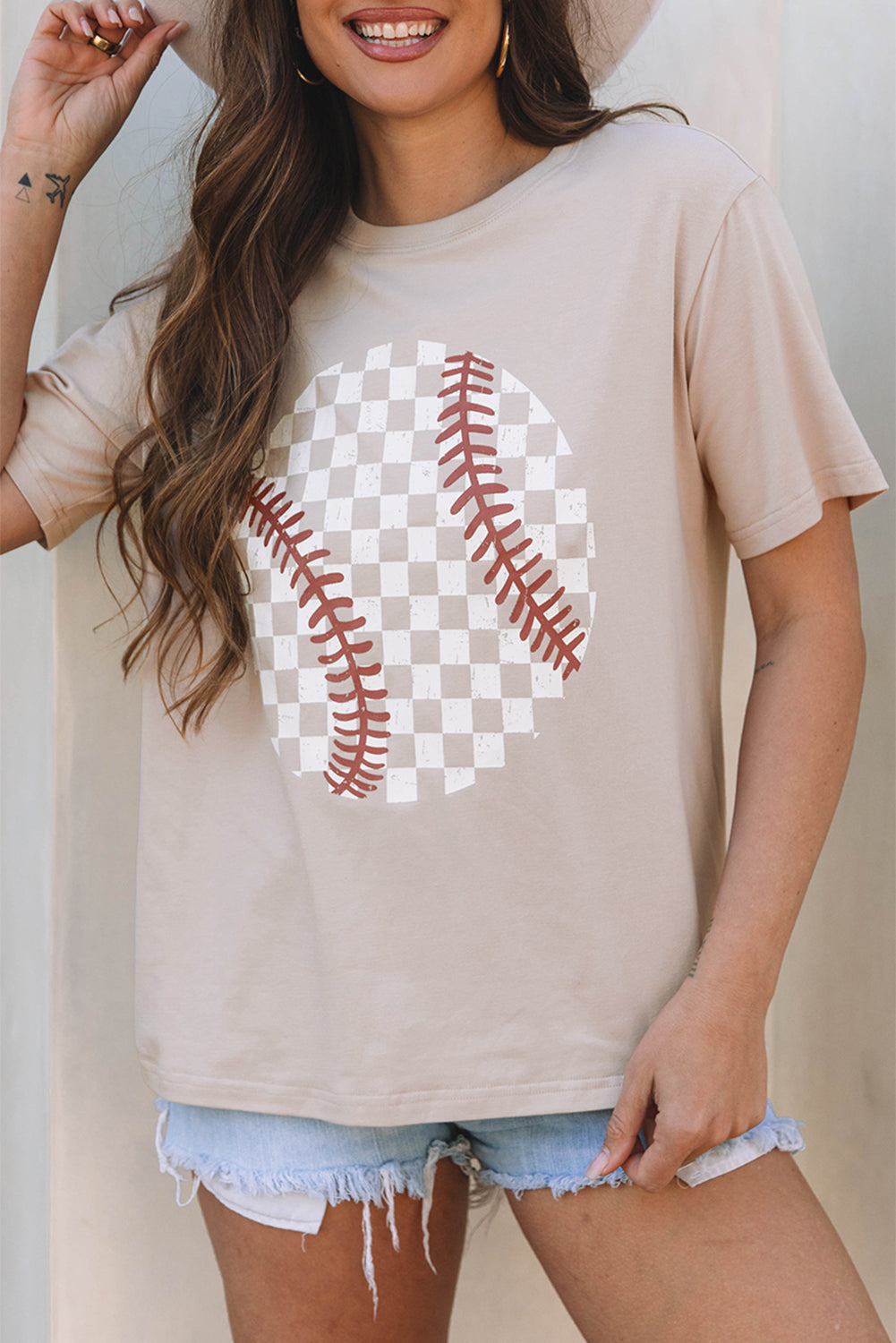 Jet Stream Checkered Baseball Graphic Tee-Graphic/Graphic Tees-[Adult]-[Female]-2022 Online Blue Zone Planet