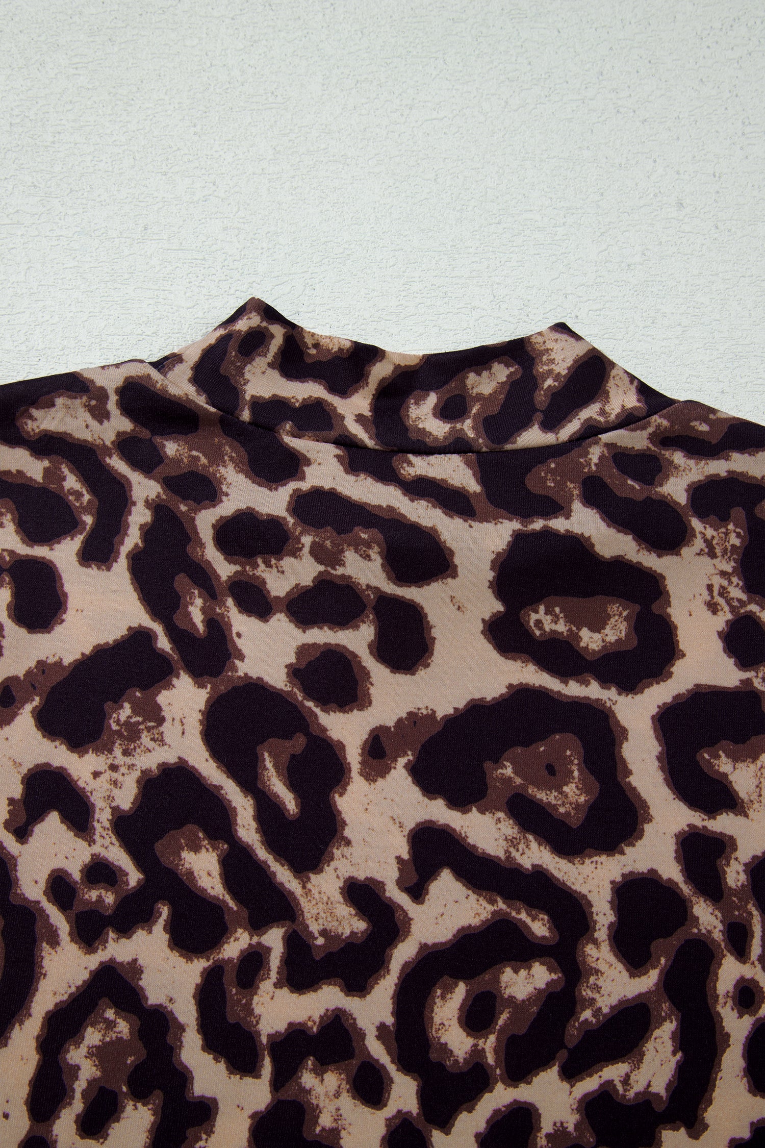 Khaki Leopard High Neck Long Sleeve Western Slim Top-Tops/Long Sleeve Tops-[Adult]-[Female]-2022 Online Blue Zone Planet