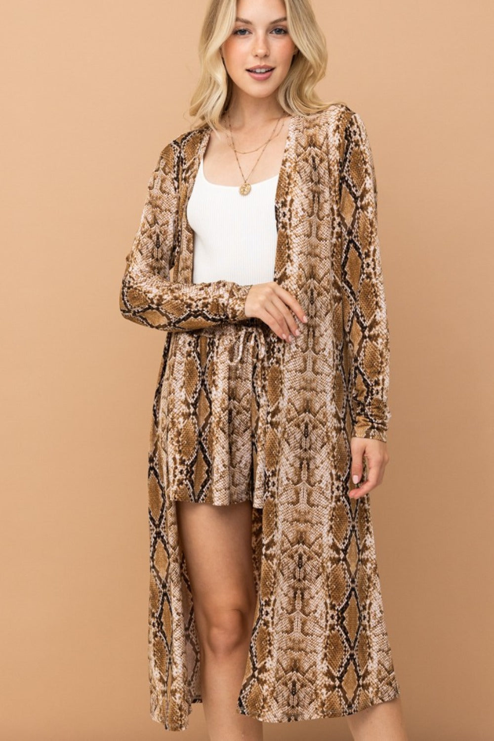 And The Why Snake Print Kimono Open Front Longline Cardigan-TOPS / DRESSES-[Adult]-[Female]-Snake-S-2022 Online Blue Zone Planet