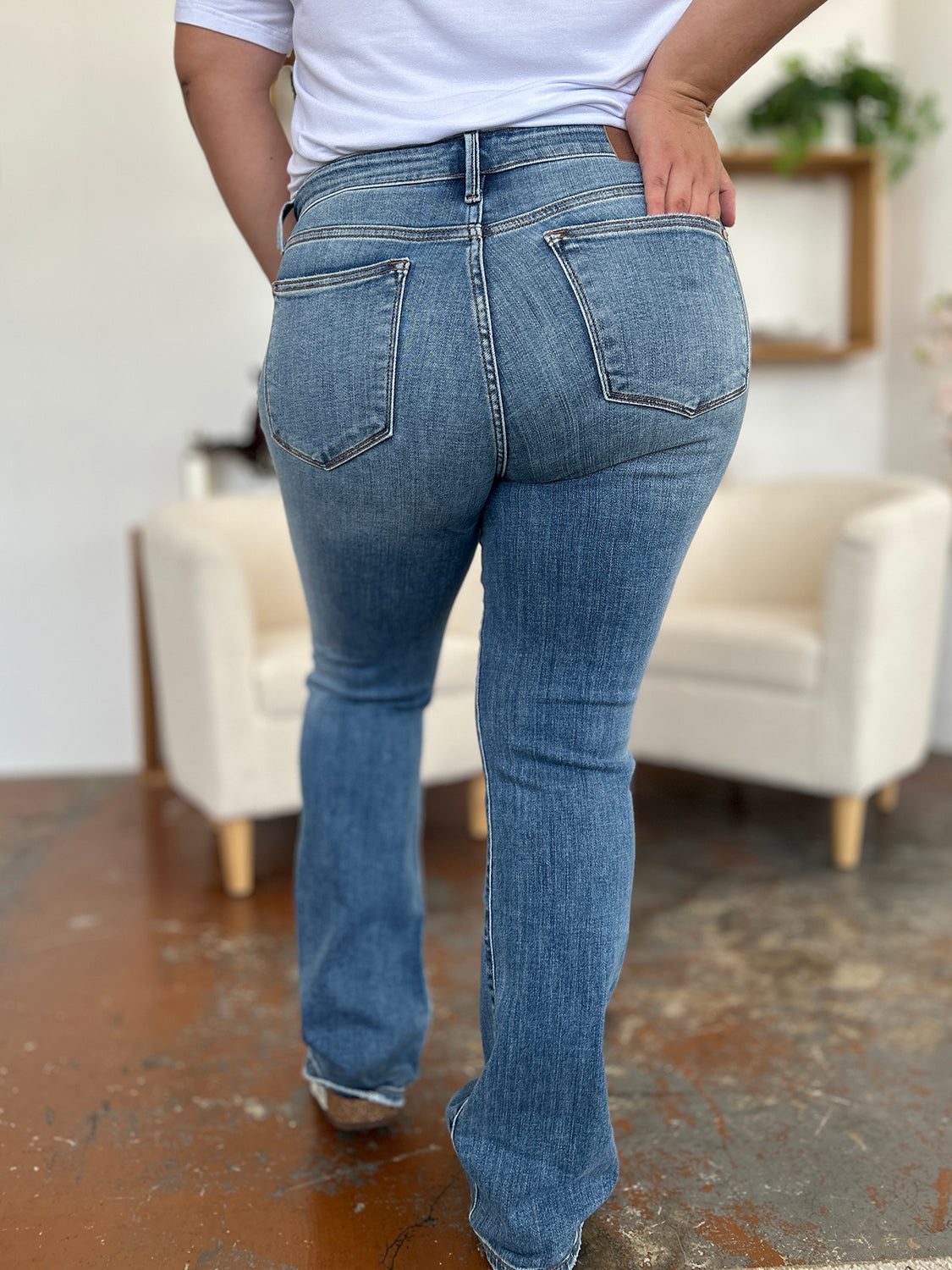 Judy Blue Full Size Mid-Rise Waist Straight Jeans-BOTTOM SIZES SMALL MEDIUM LARGE-[Adult]-[Female]-2022 Online Blue Zone Planet