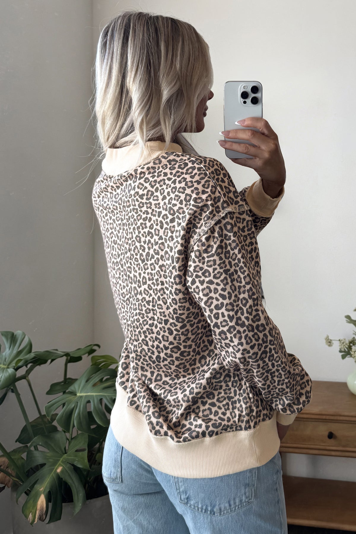Multicolour Leopard Print High Neck Long Sleeve Ribbed Cuffs Hem Sweatshirt-Tops/Sweatshirts & Hoodies-[Adult]-[Female]-2022 Online Blue Zone Planet