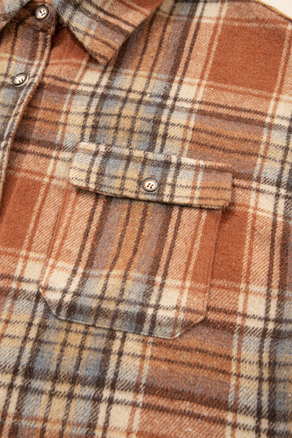 Brown Plaid Print Flap Pocket Buttoned Plus Size Shacket-Plus Size/Plus Size Outerwear-[Adult]-[Female]-2022 Online Blue Zone Planet